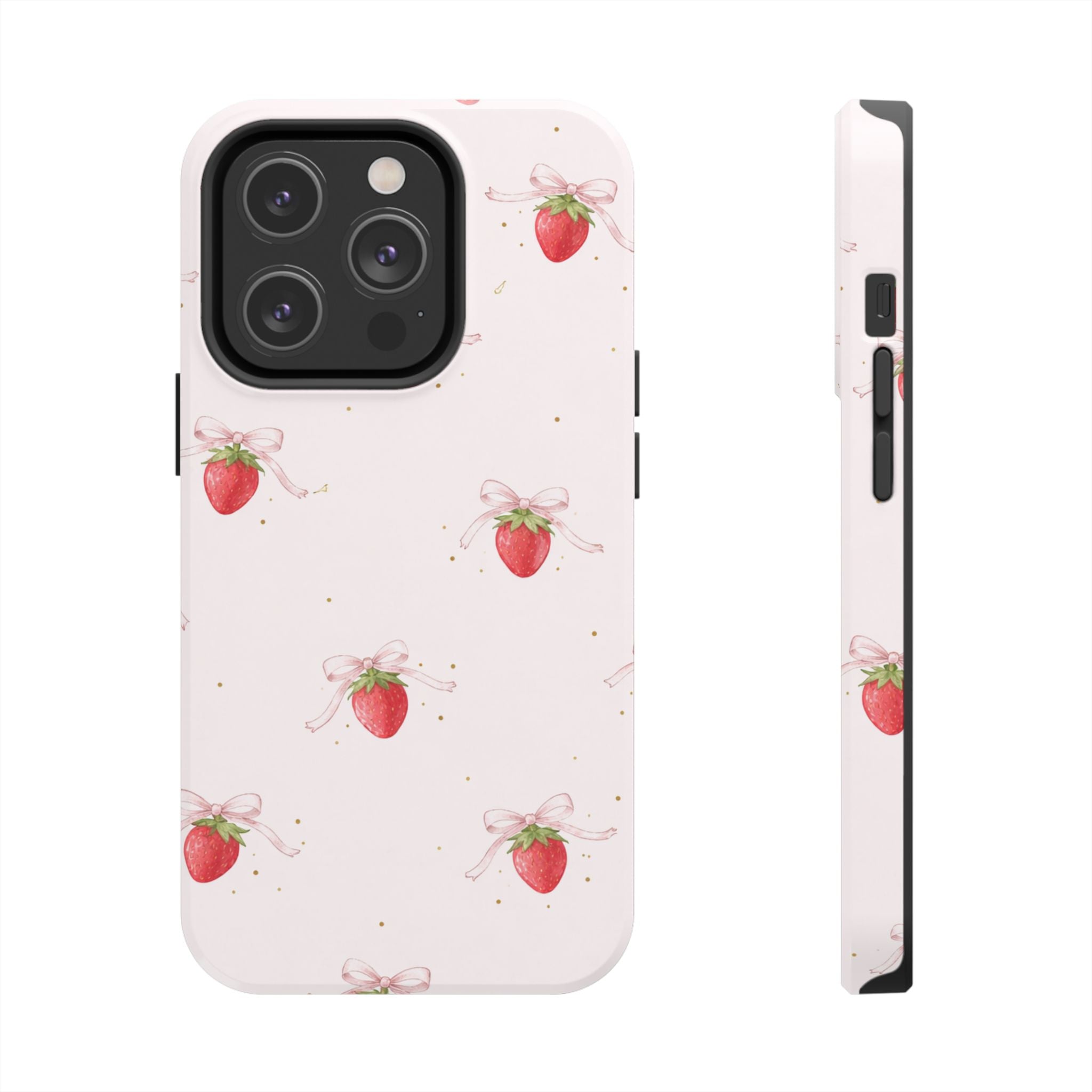 Pink Strawberry Pattern Tough Phone Case, Pastel Fruit Print