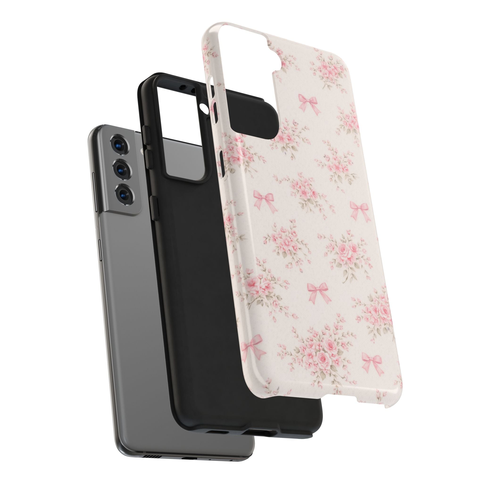 Pink Floral Bouquet Samsung Galaxy Tough Phone Case, Vintage Roses and Bows