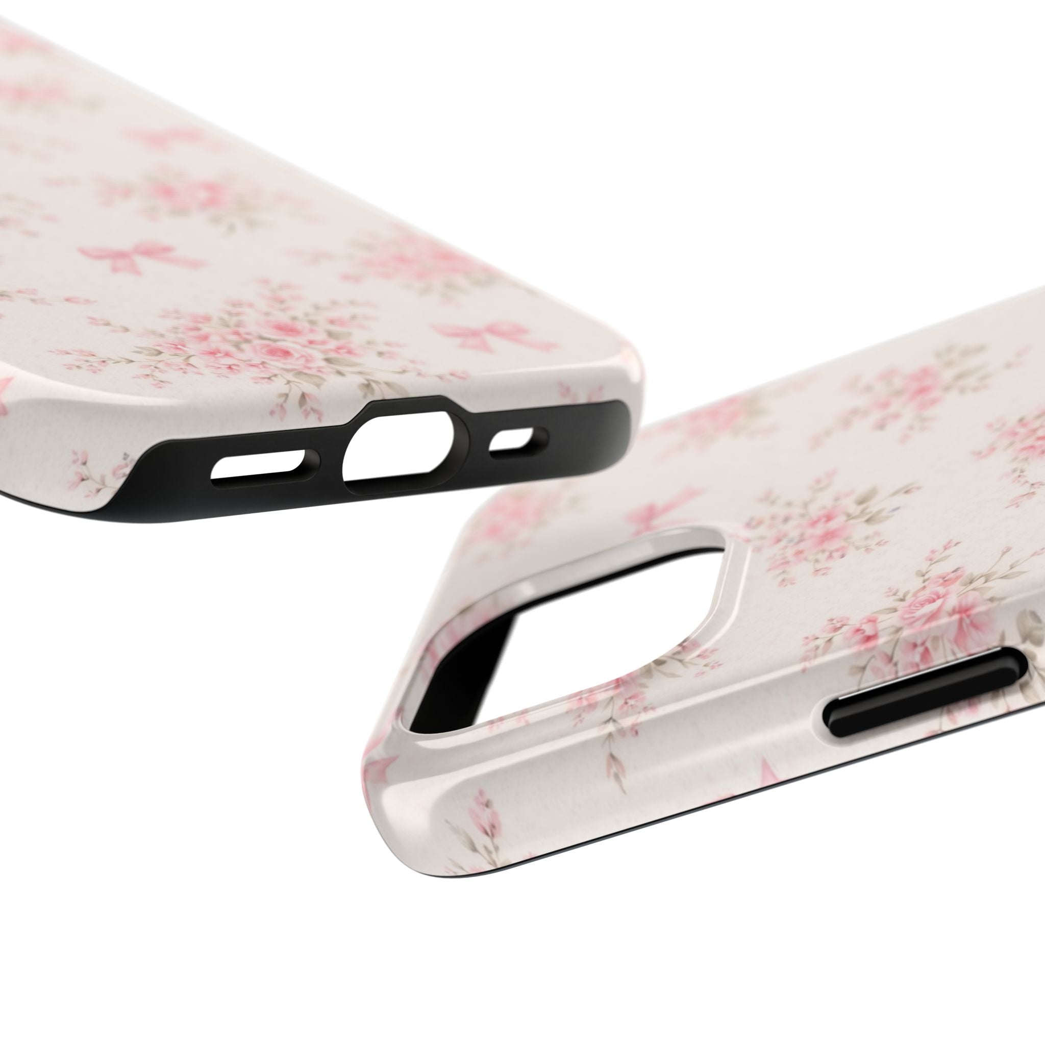 Pink Floral Bouquet iPhone Case, Vintage Roses Bows Pastel Pattern