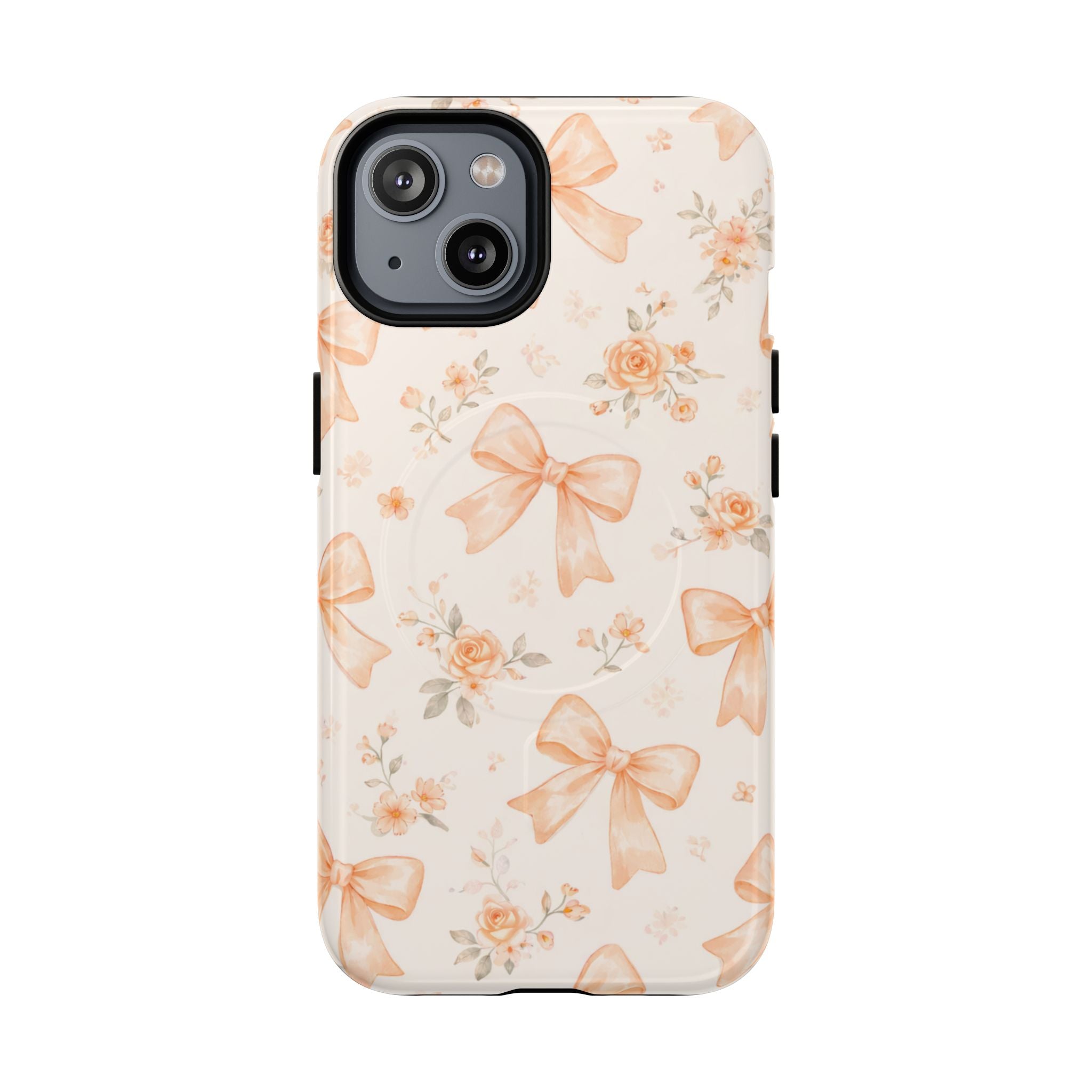Floral Peach Bow iPhone Case – MagSafe Compatible