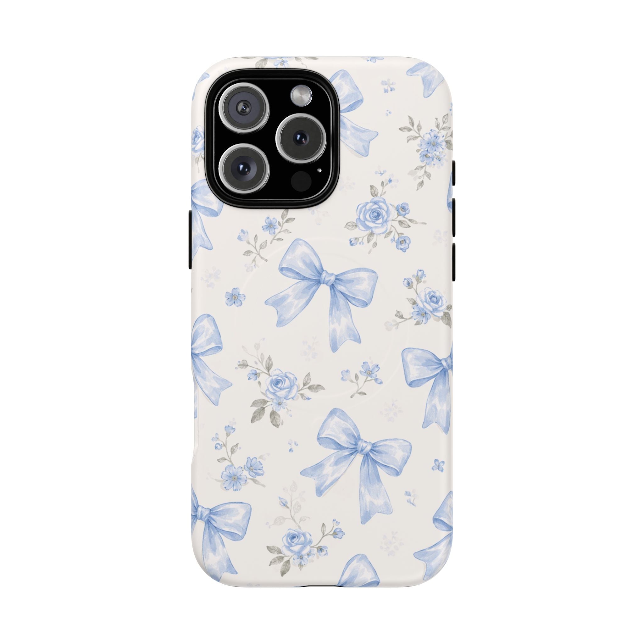 Floral Blue Bow iPhone Case – MagSafe Compatible