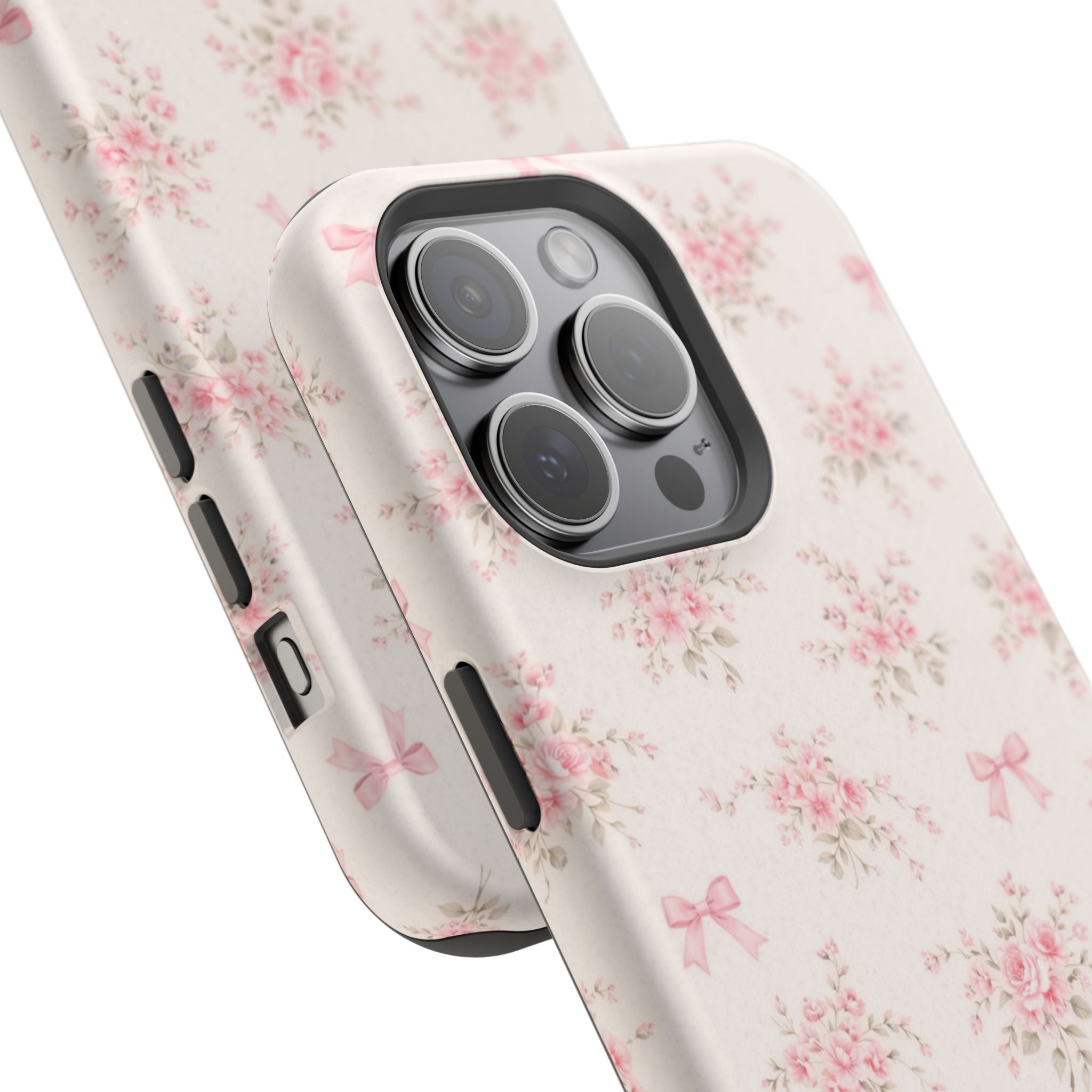 Pink Floral Bow Pattern Cases | Magnetic Impact-Resistant iPhone Case