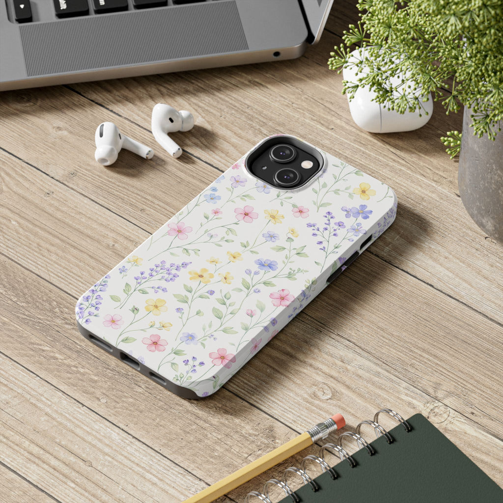 Watercolor Wildflowers Tough iPhone Case | Pastel Floral iPhone Case