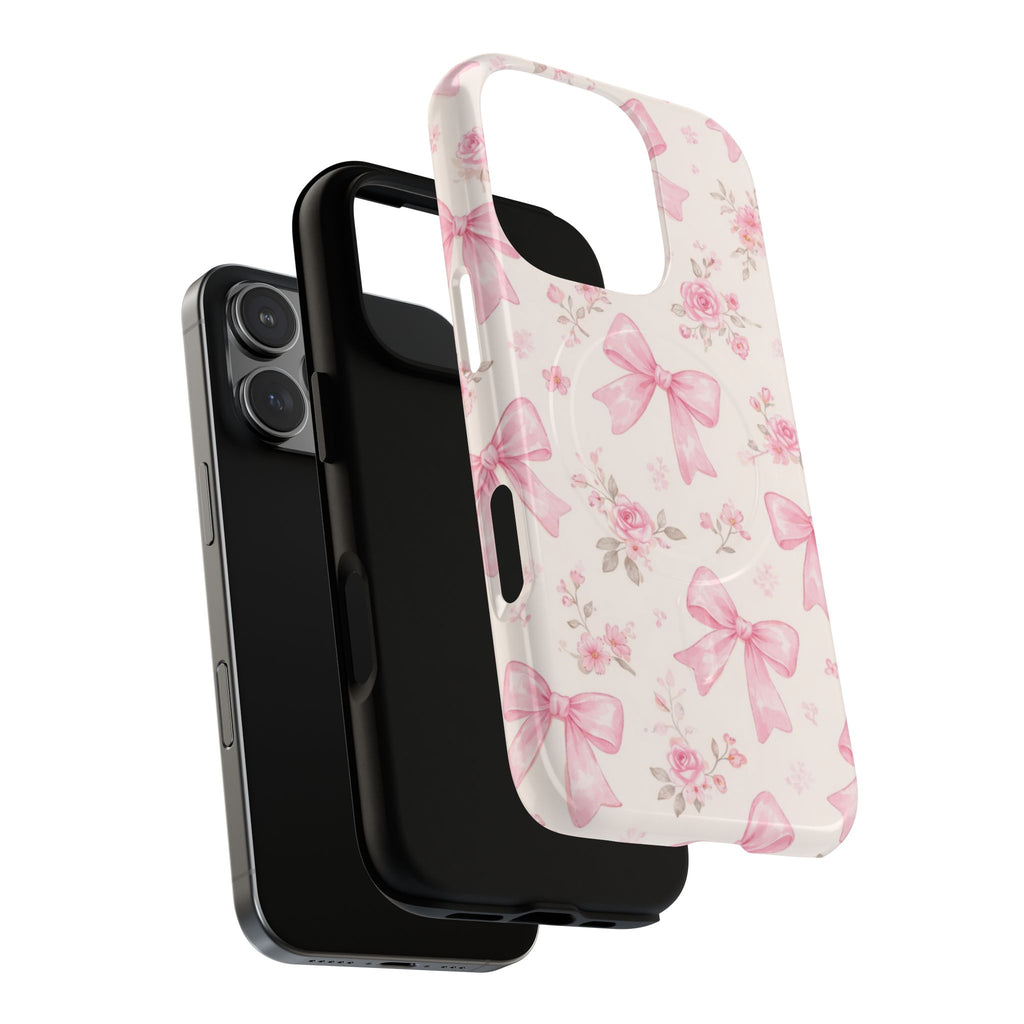 Pink Bow Floral iPhone Case – MagSafe Compatible