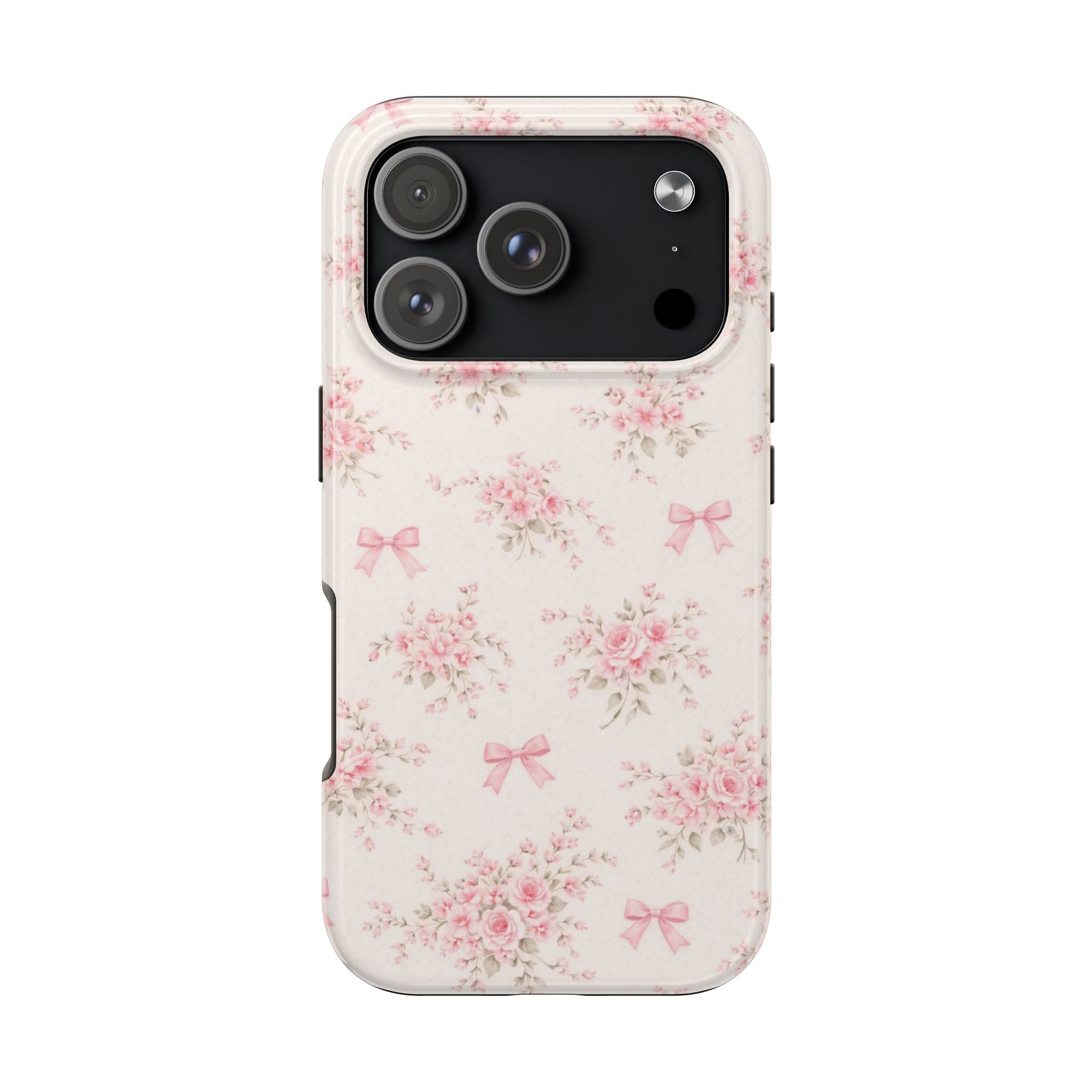 Pink Floral Bouquet iPhone Case, Vintage Roses Bows Pastel Pattern