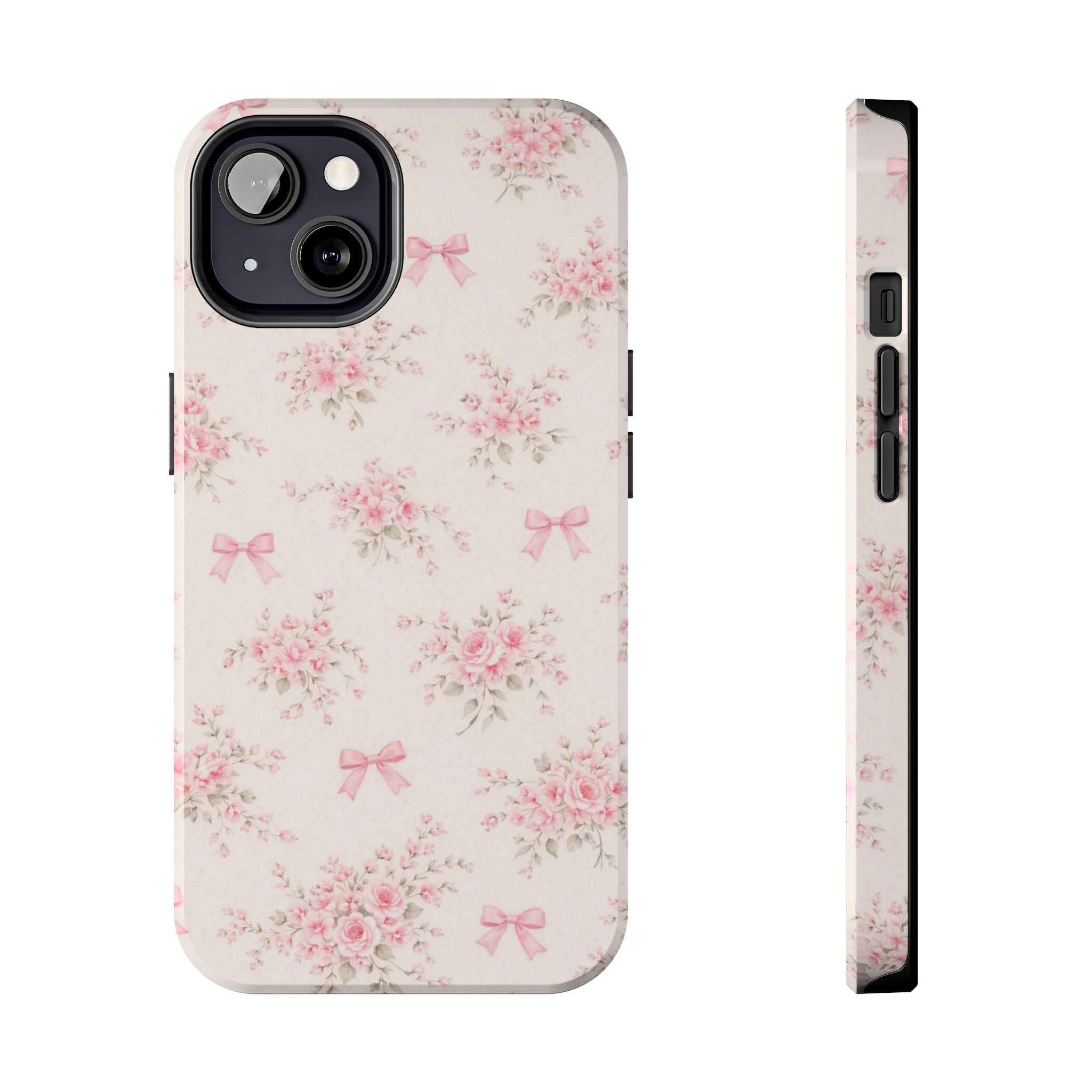Pink Floral Bouquet iPhone Case, Vintage Roses Bows Pastel Pattern