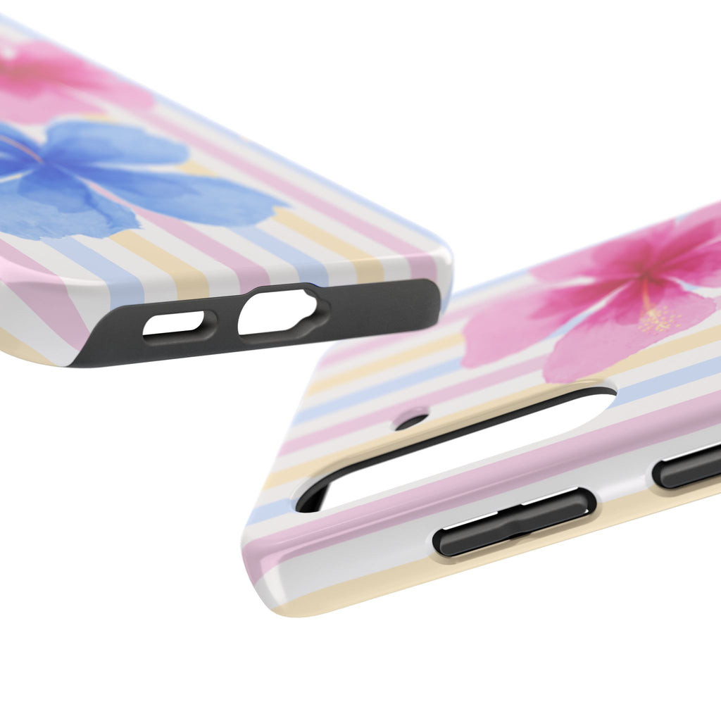 Hibiscus Stripe Tough Samsung Case – Pink & Blue Floral Protective Cover
