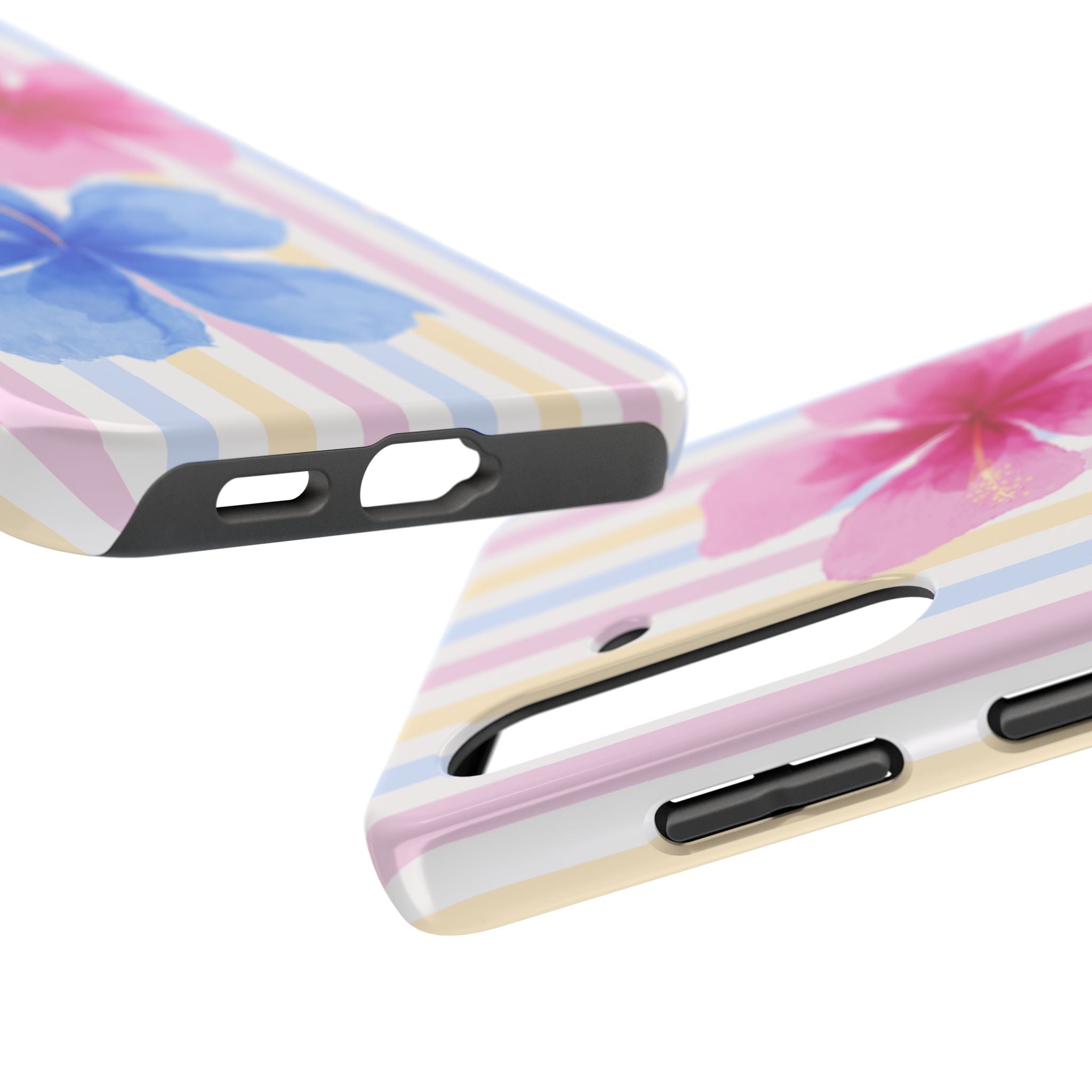 Hibiscus Stripe Tough Samsung Case – Pink & Blue Floral Protective Cover