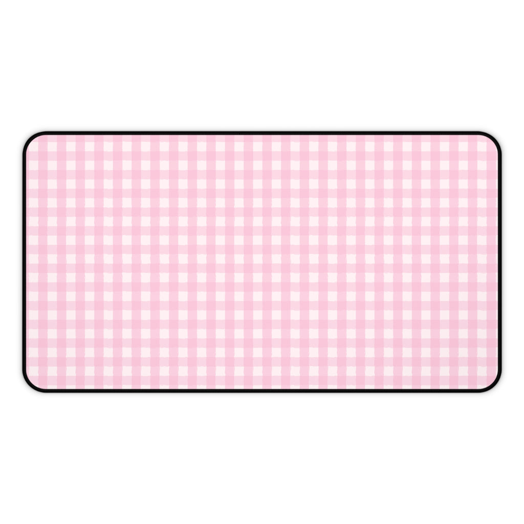 Pink Gingham Desk Mat – Cute Pastel Mousepad for Home Office & Study