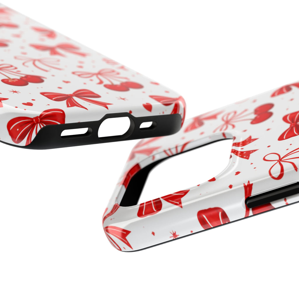 Red Cherry Bows Tough Phone Case, Cherry Pattern Phone Case