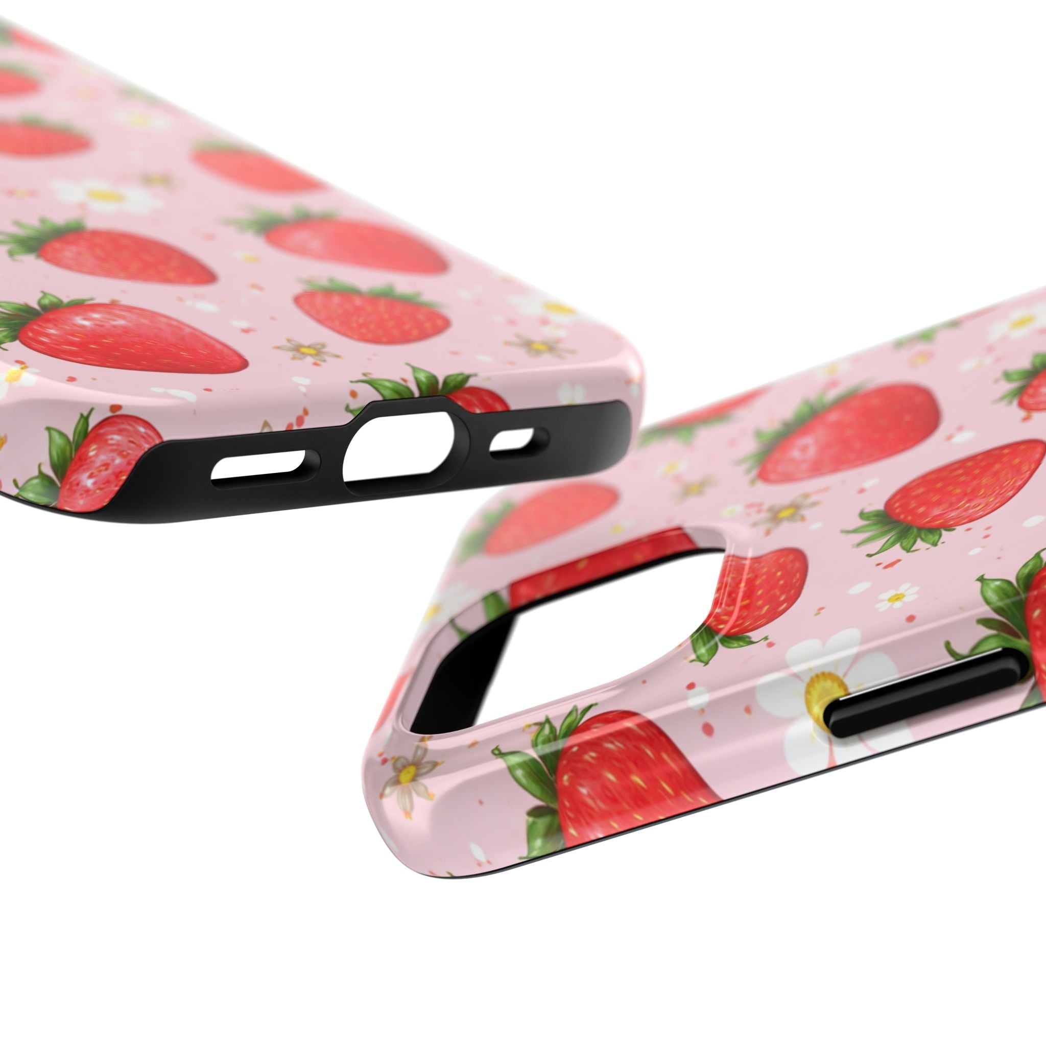 Pink Strawberry Print Phone Case, Soft Fruit Pattern