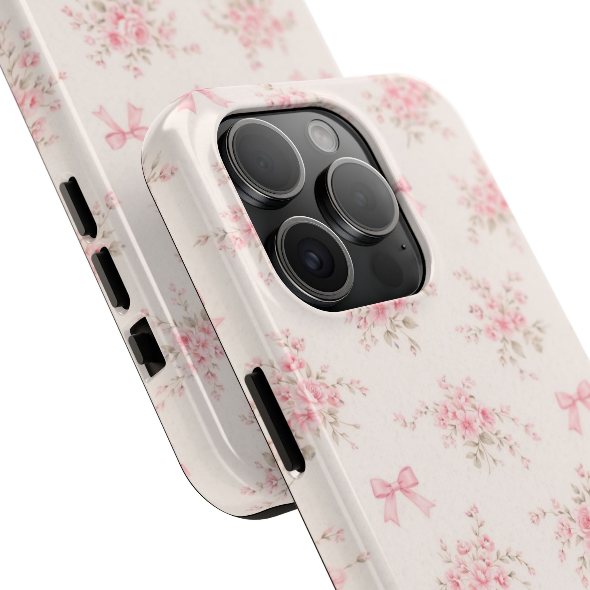 Pink Floral Bouquet iPhone Case, Vintage Roses Bows Pastel Pattern