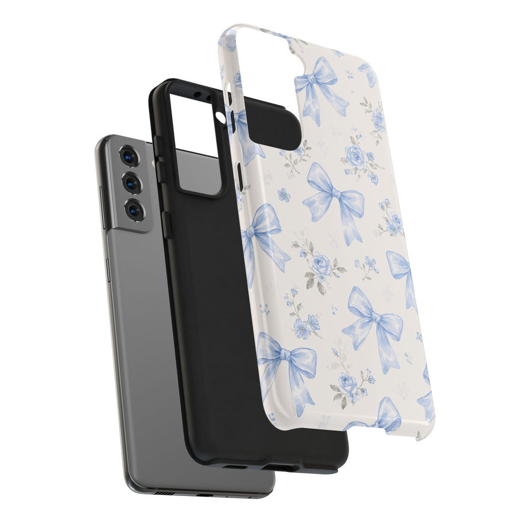 Blue Watercolor Bows Floral Pattern iPhone Case, Magnetic Impact-Resistant