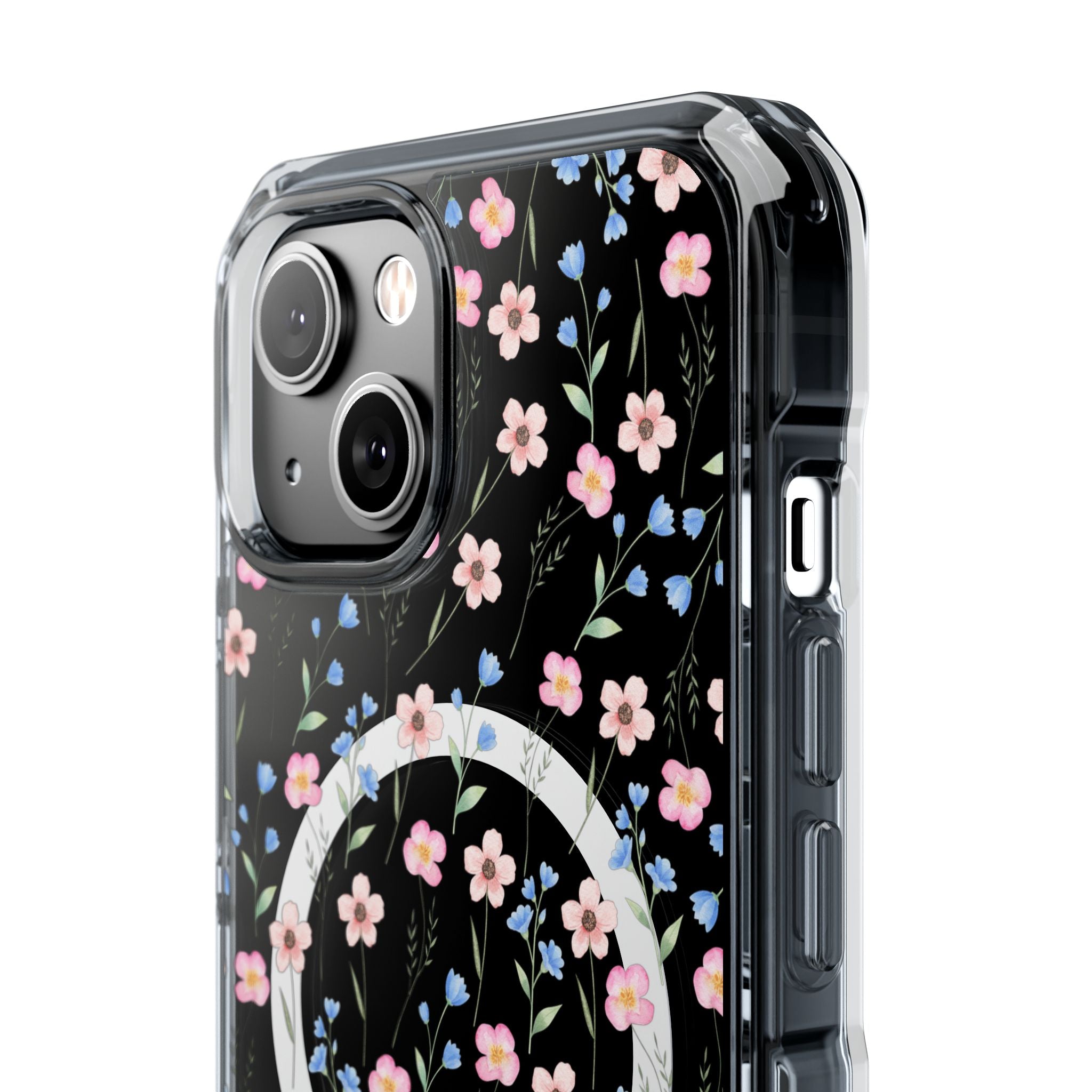 MagSafe Clear Phone Case — Pink Floral Pattern
