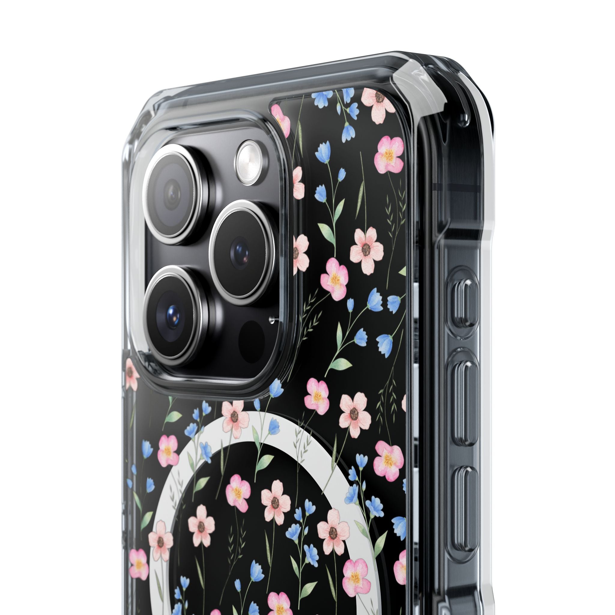 MagSafe Clear Phone Case — Pink Floral Pattern