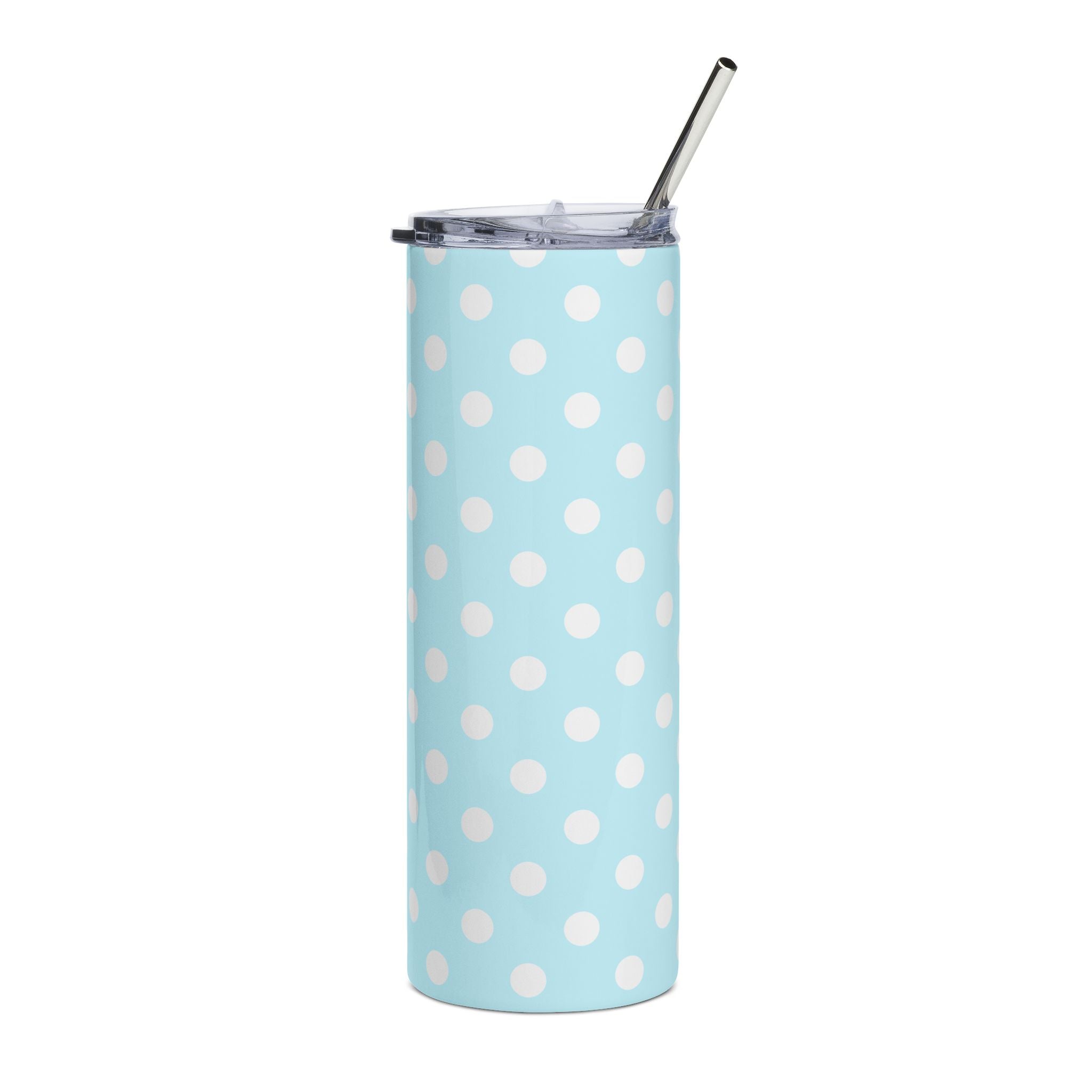 Blue Polka Dot 20oz Stainless Steel Tumbler - Slim Insulated Travel Cup with Straw