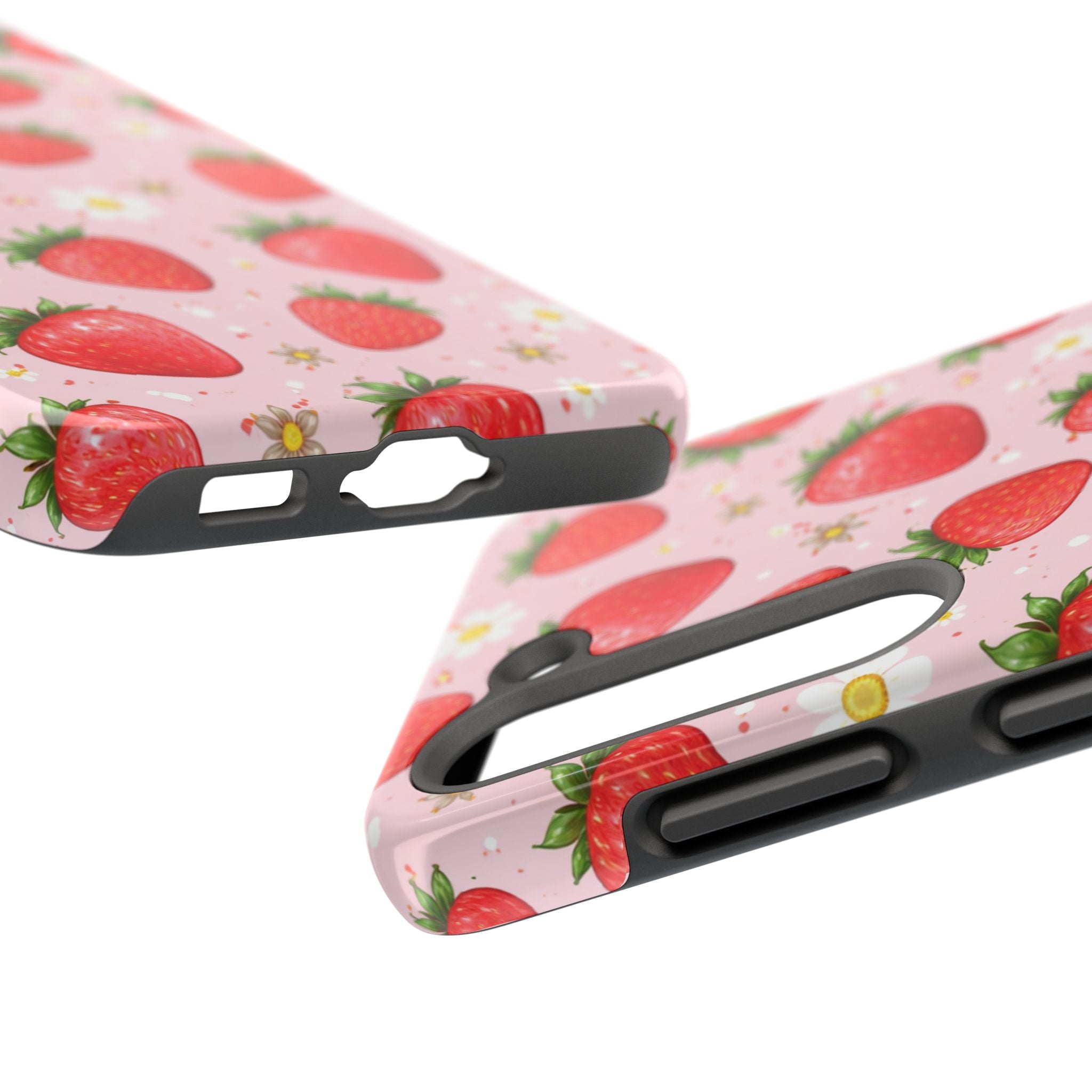 Pink Floral Strawberry Tough Phone Case, Fruit Pattern