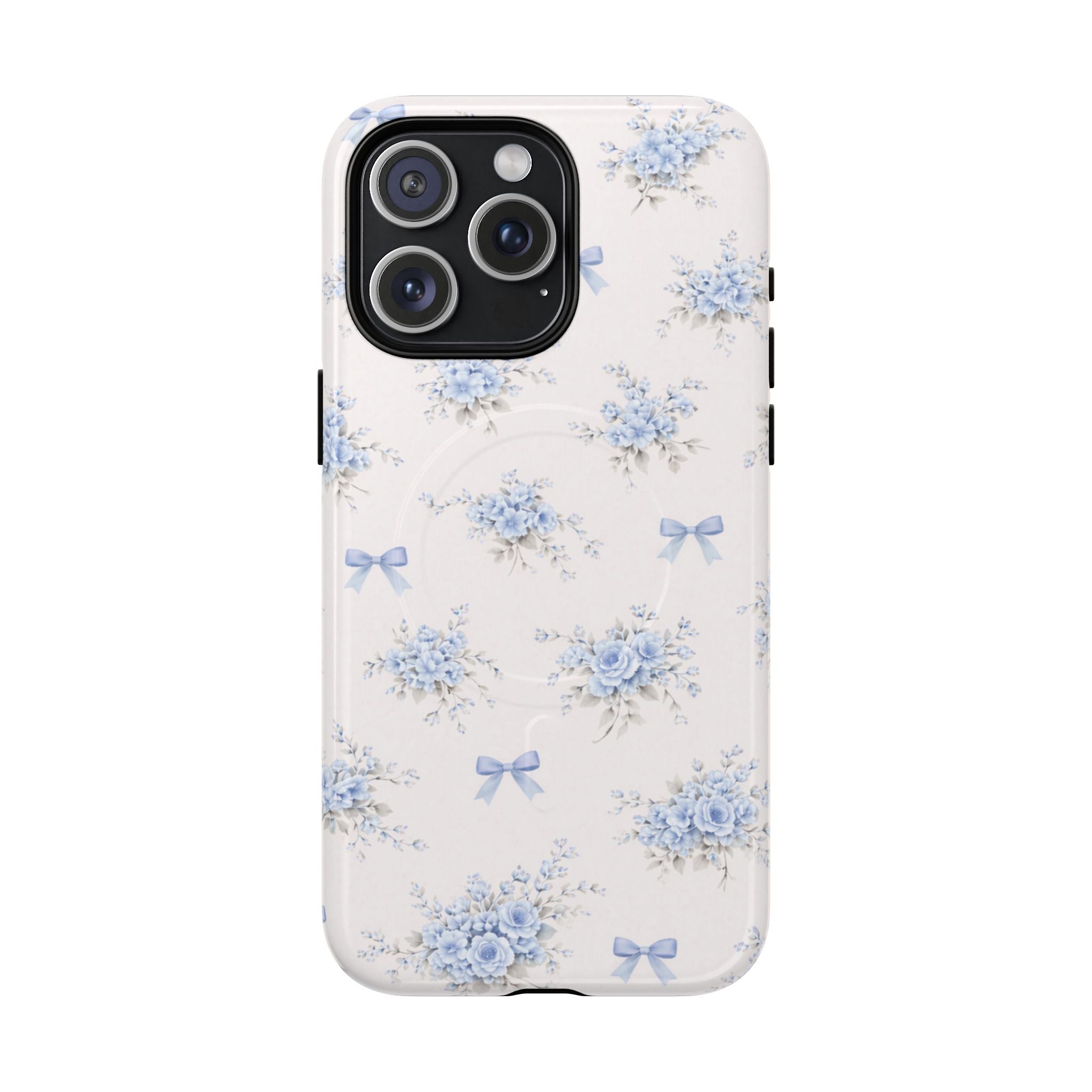 Blue Floral Bow iPhone Case – MagSafe Compatible