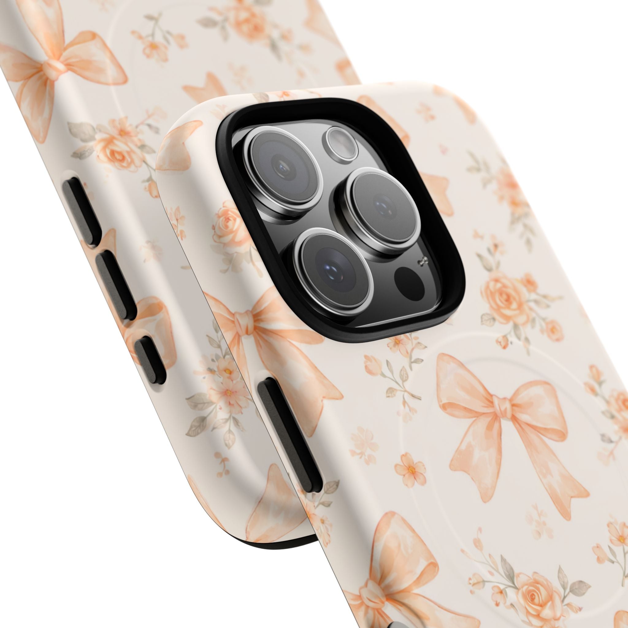 Floral Peach Bow iPhone Case – MagSafe Compatible