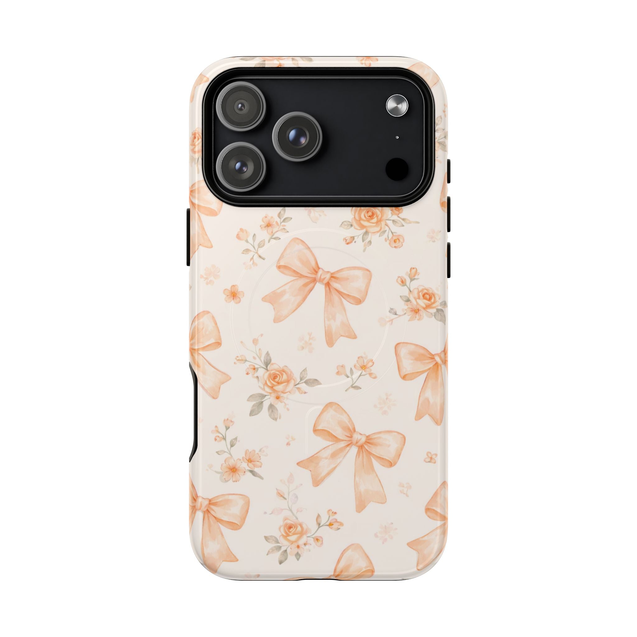 Floral Peach Bow iPhone Case – MagSafe Compatible