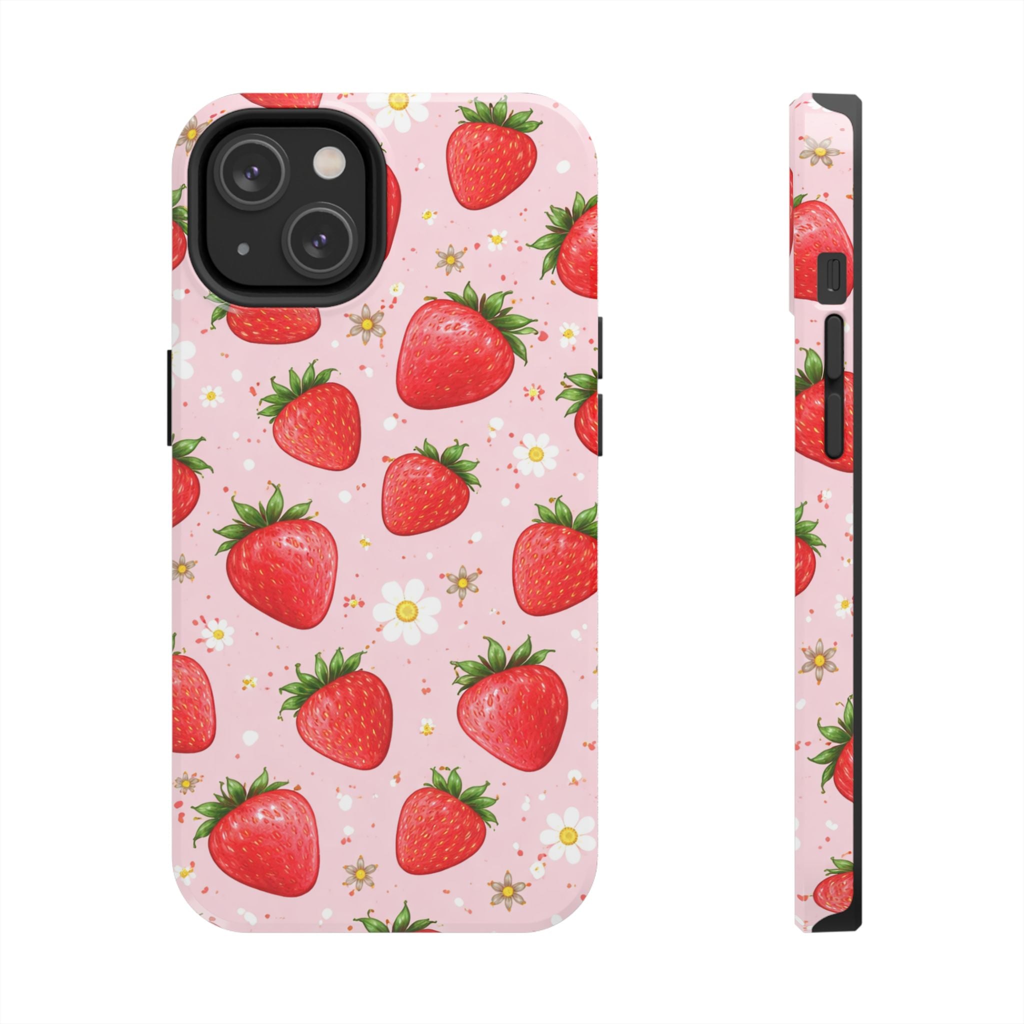 Pink Strawberry Print Phone Case, Soft Fruit Pattern