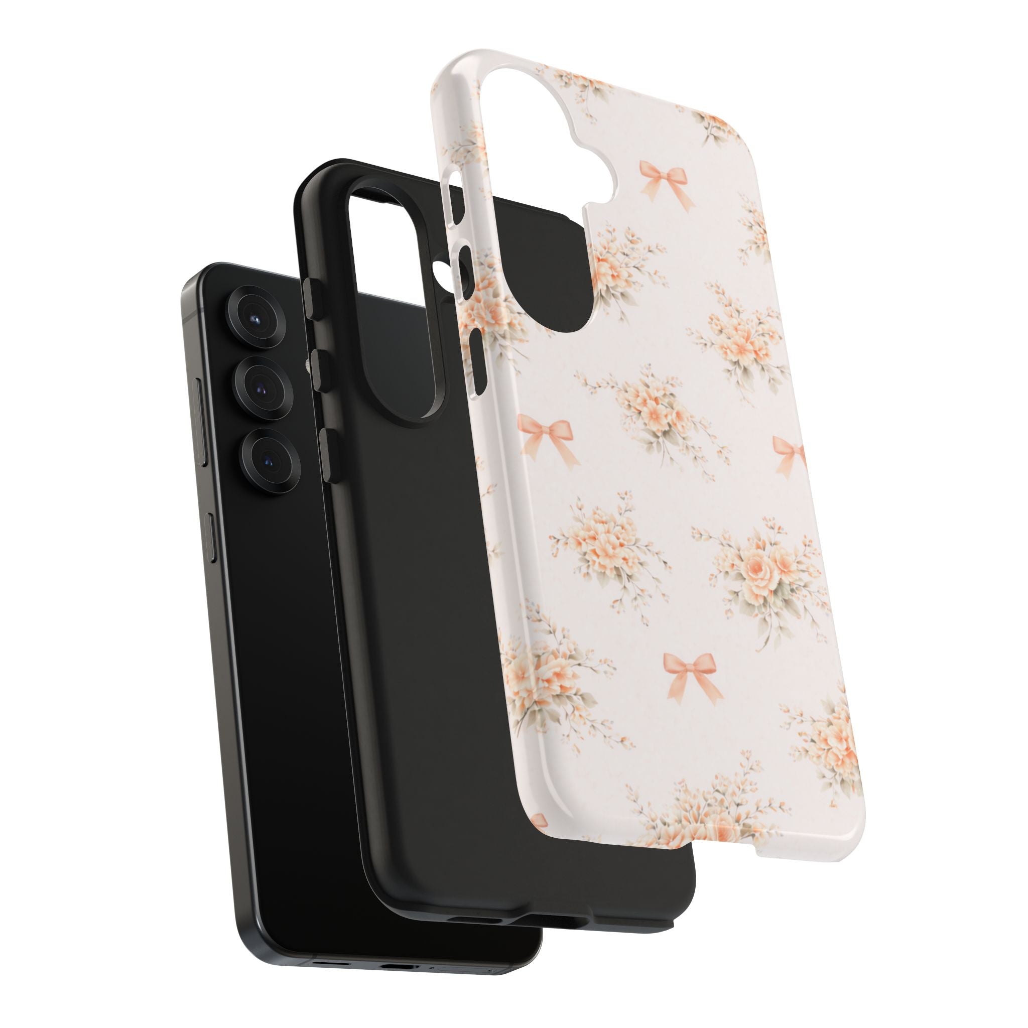 Vintage Peach Floral Bouquet Samsung Galaxy Case, Bow Pattern Pastel Floral
