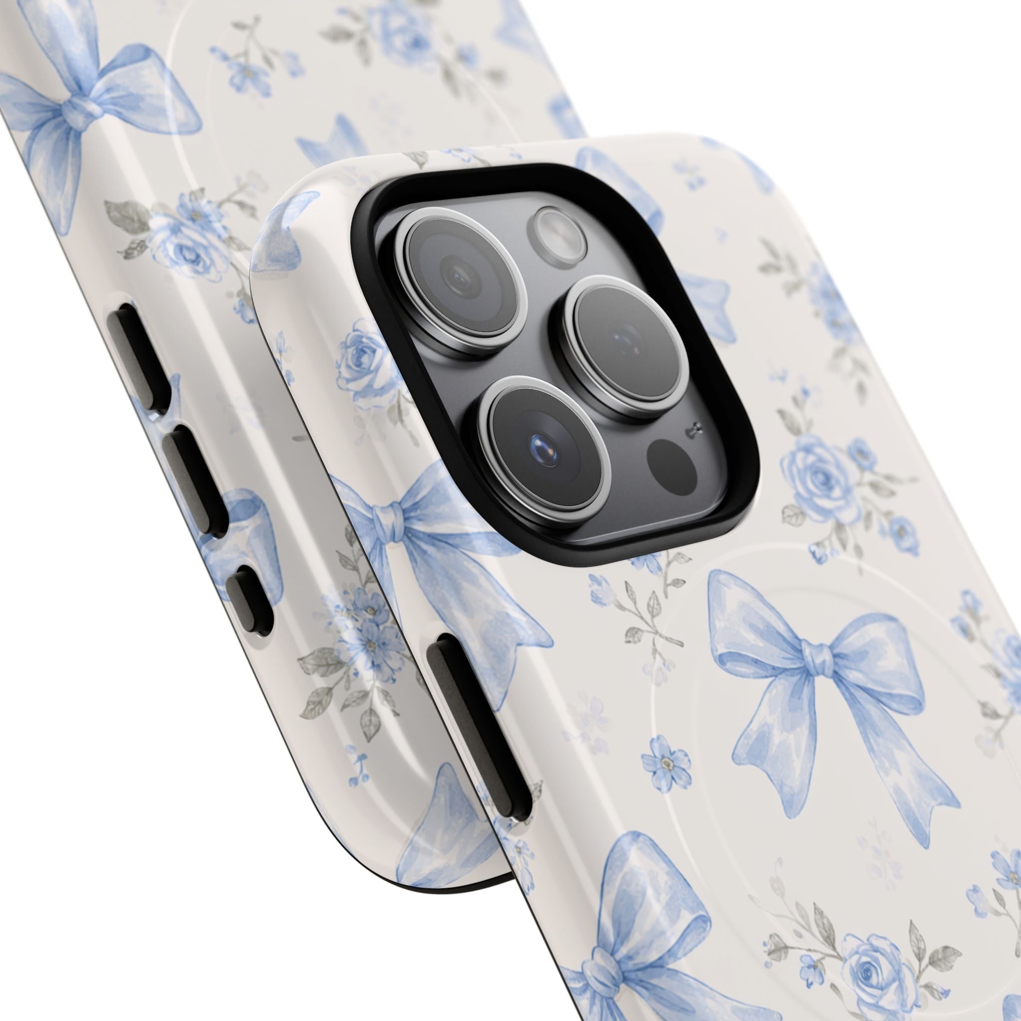 Floral Blue Bow iPhone Case – MagSafe Compatible