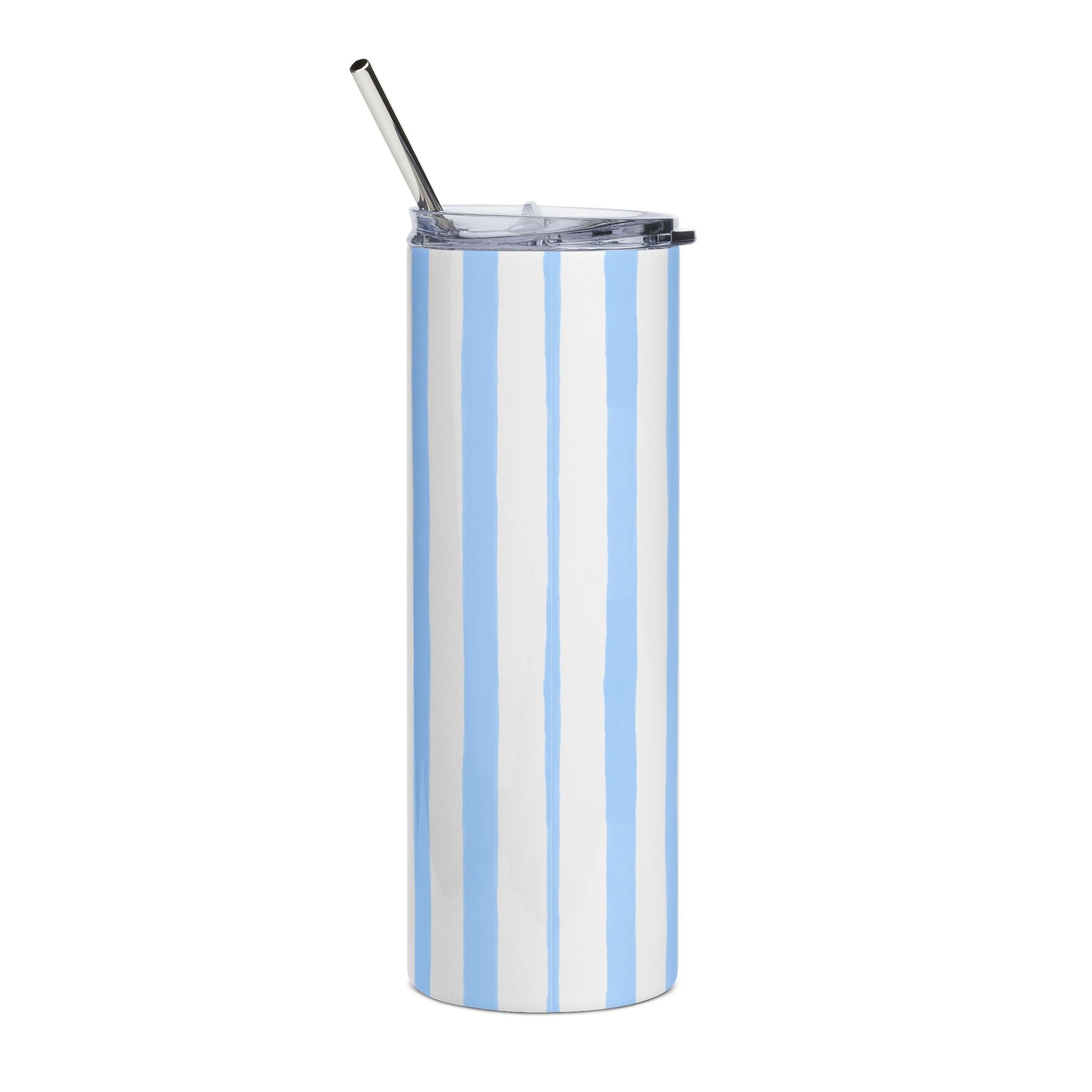 Blue Striped 20oz Stainless Steel Tumbler - Slim Insulated Travel Cup with Straw
