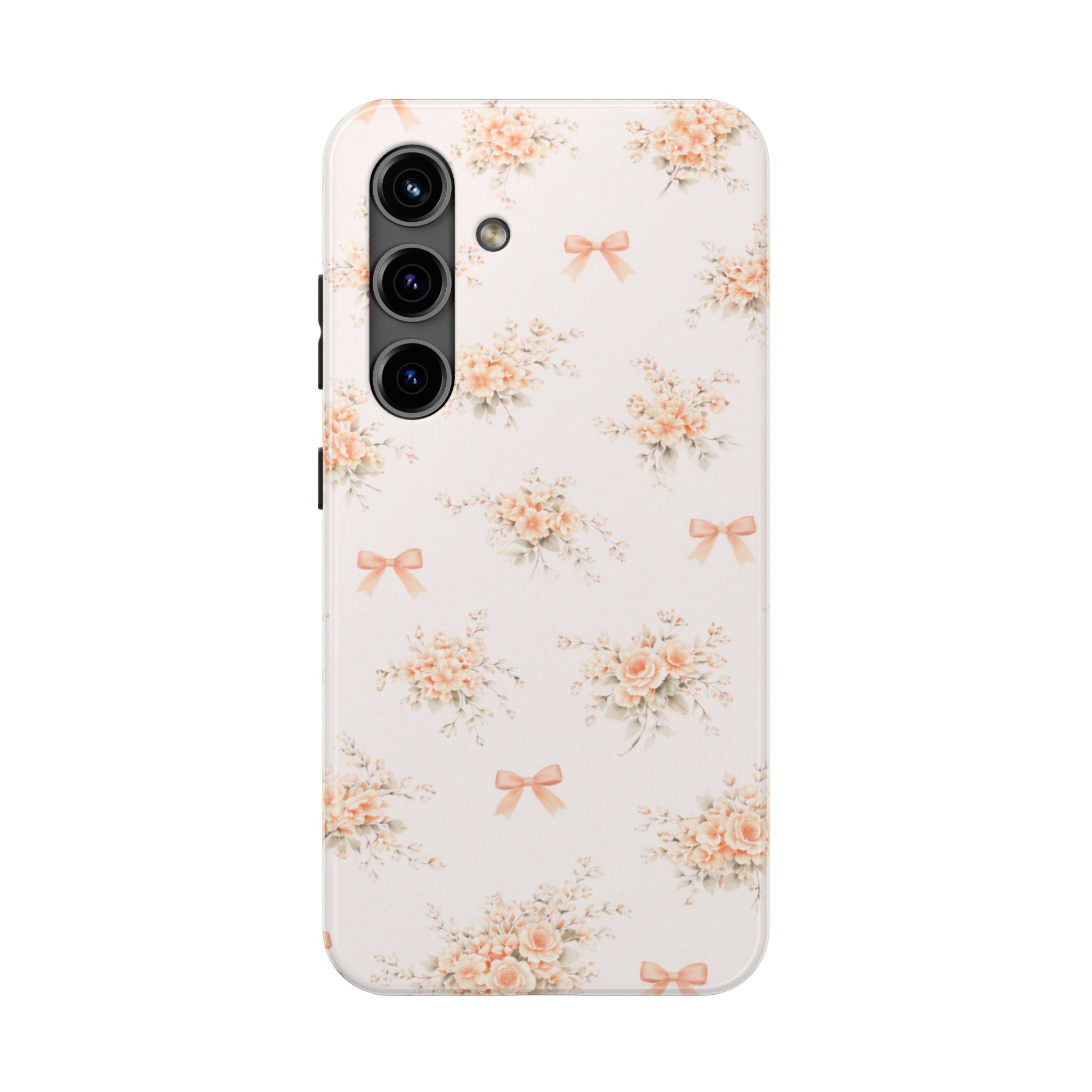 Vintage Peach Floral Bouquet Samsung Galaxy Case, Bow Pattern Pastel Floral