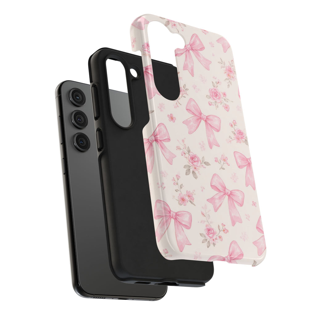 Pink Watercolor Bows Tough Phone Case, Floral Ribbon Pattern