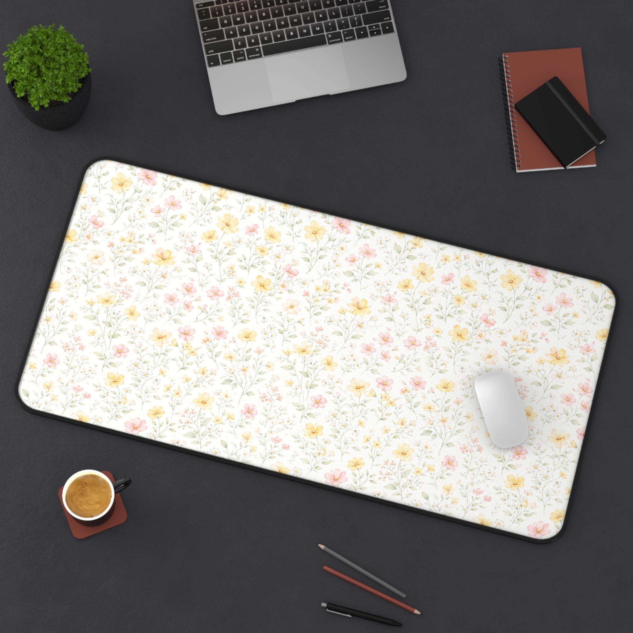 Tiny Pastel Wildflowers Desk Mat, Floral Mouse Pad Deskpad