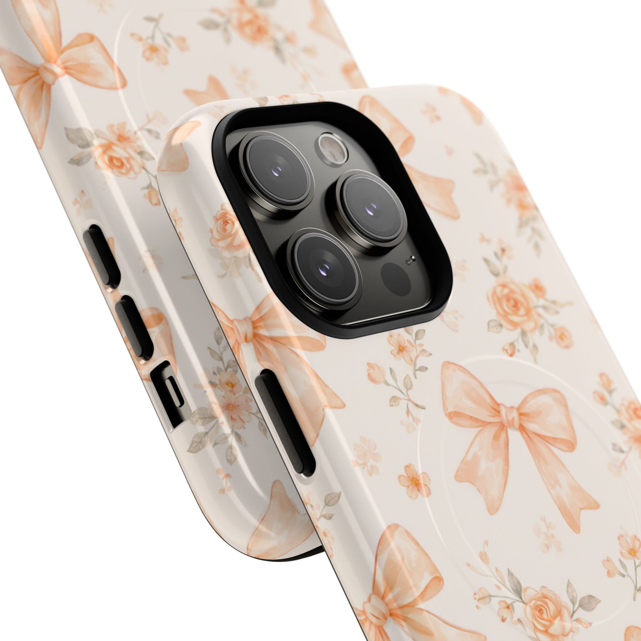 Floral Peach Bow iPhone Case – MagSafe Compatible