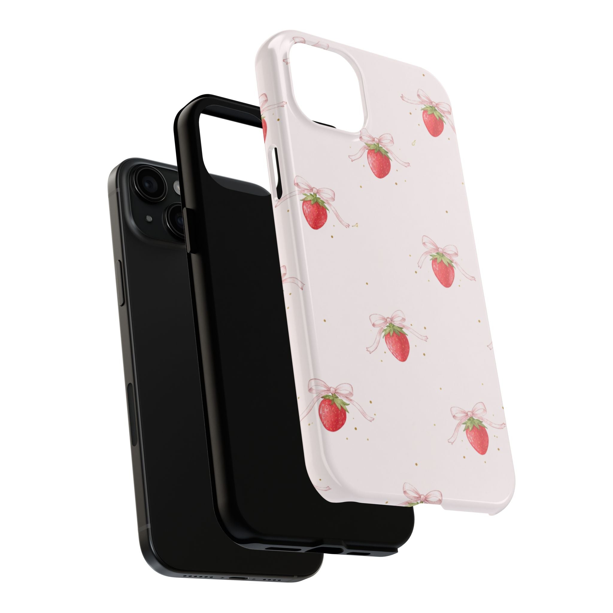 Pink Strawberry Pattern Tough Phone Case, Pastel Fruit Print