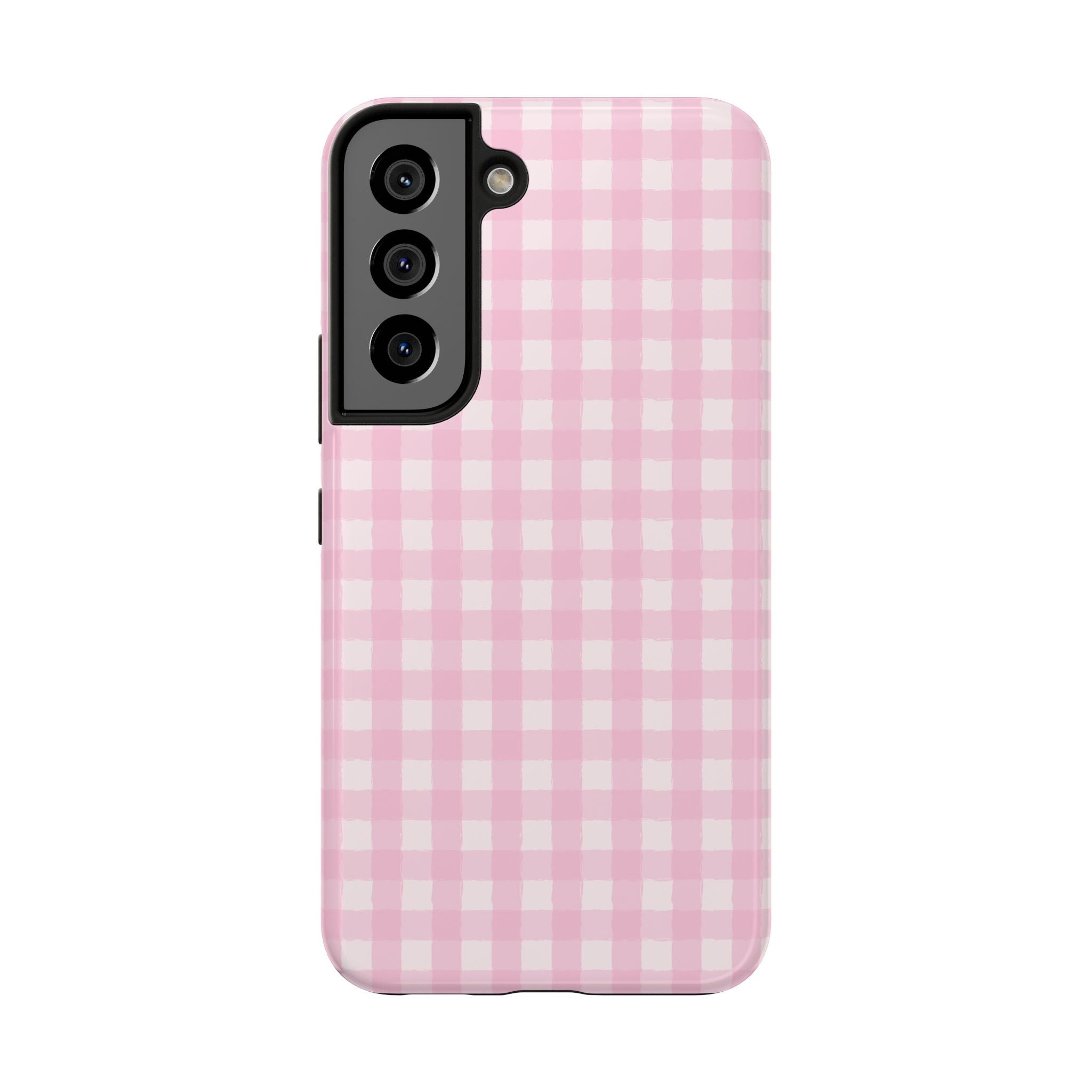 Pink Gingham Tough Samsung Case – Protective Check Pattern Cover for Women & Teens