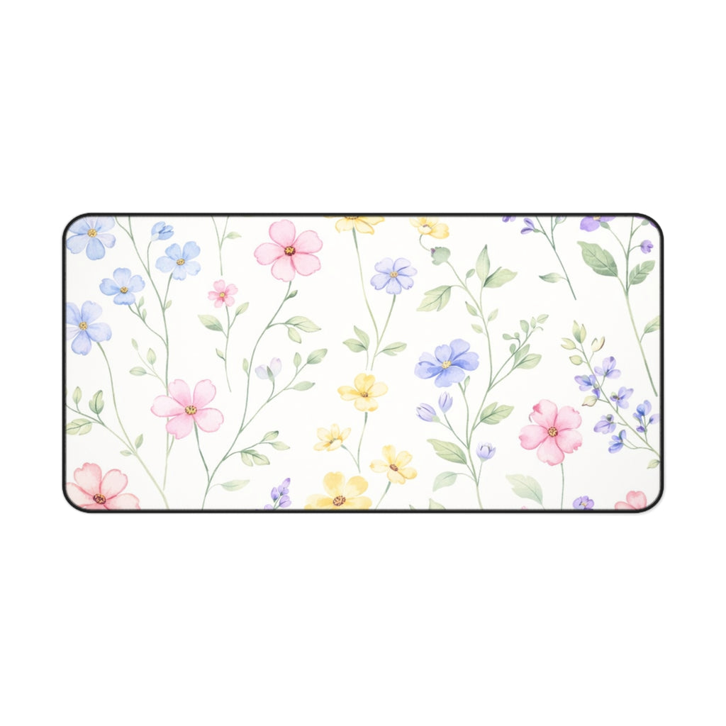 Watercolor Wildflowers Desk Mat | Pastel Floral Mouse Pad