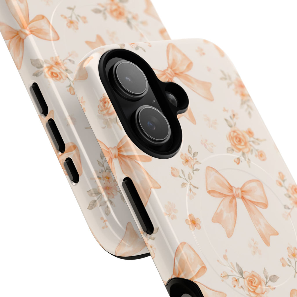 Floral Peach Bow iPhone Case – MagSafe Compatible