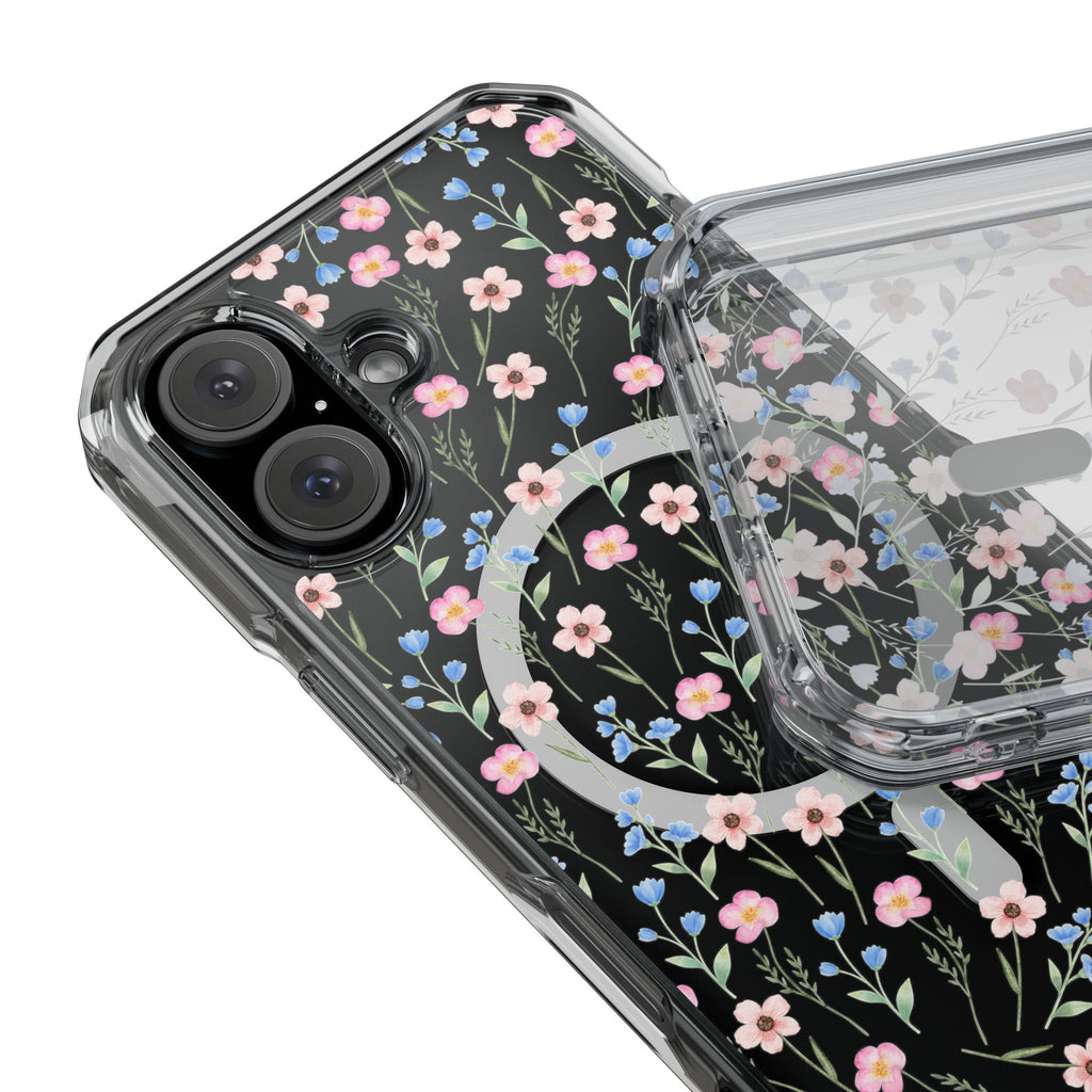 MagSafe Clear Phone Case — Pink Floral Pattern