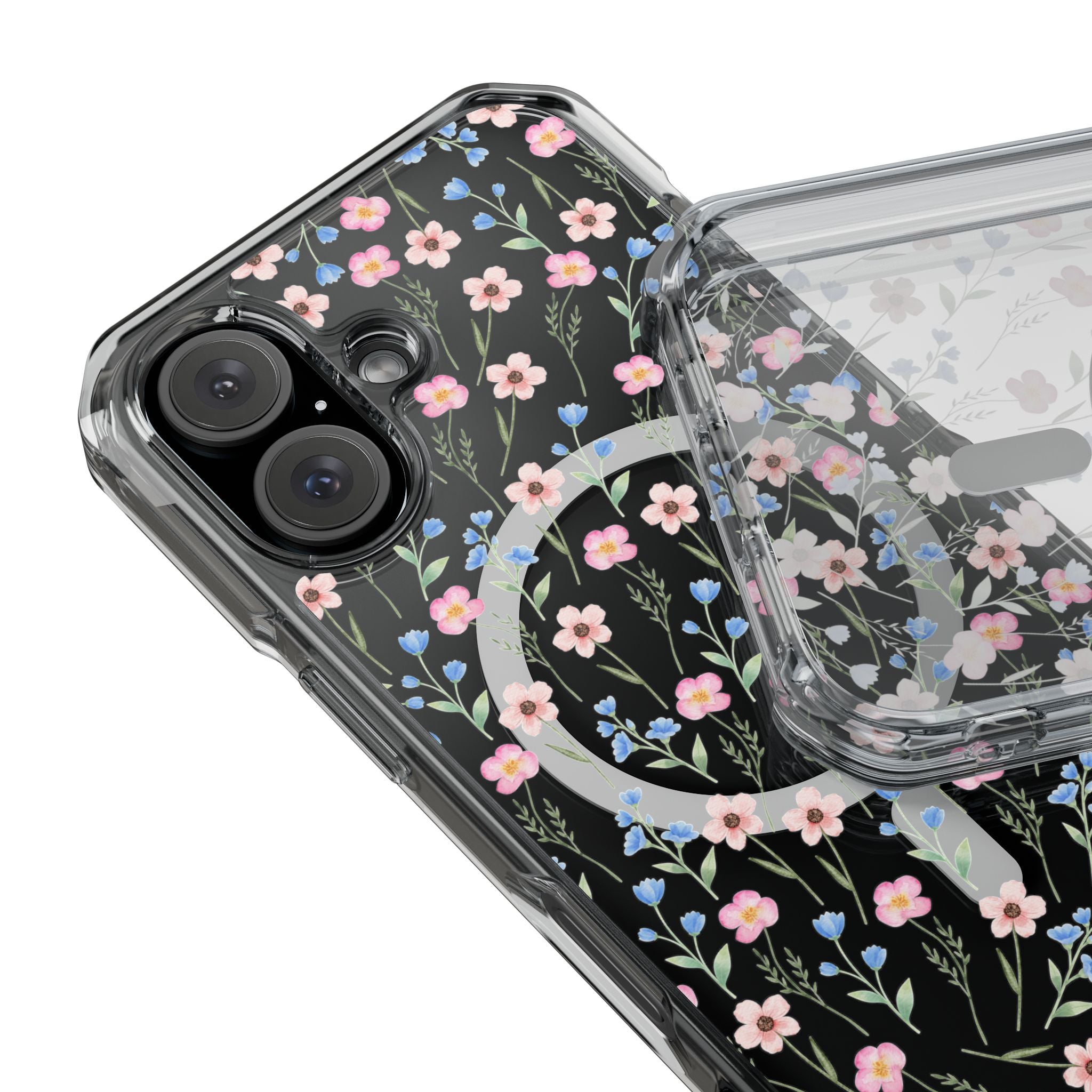 MagSafe Clear Phone Case — Pink Floral Pattern