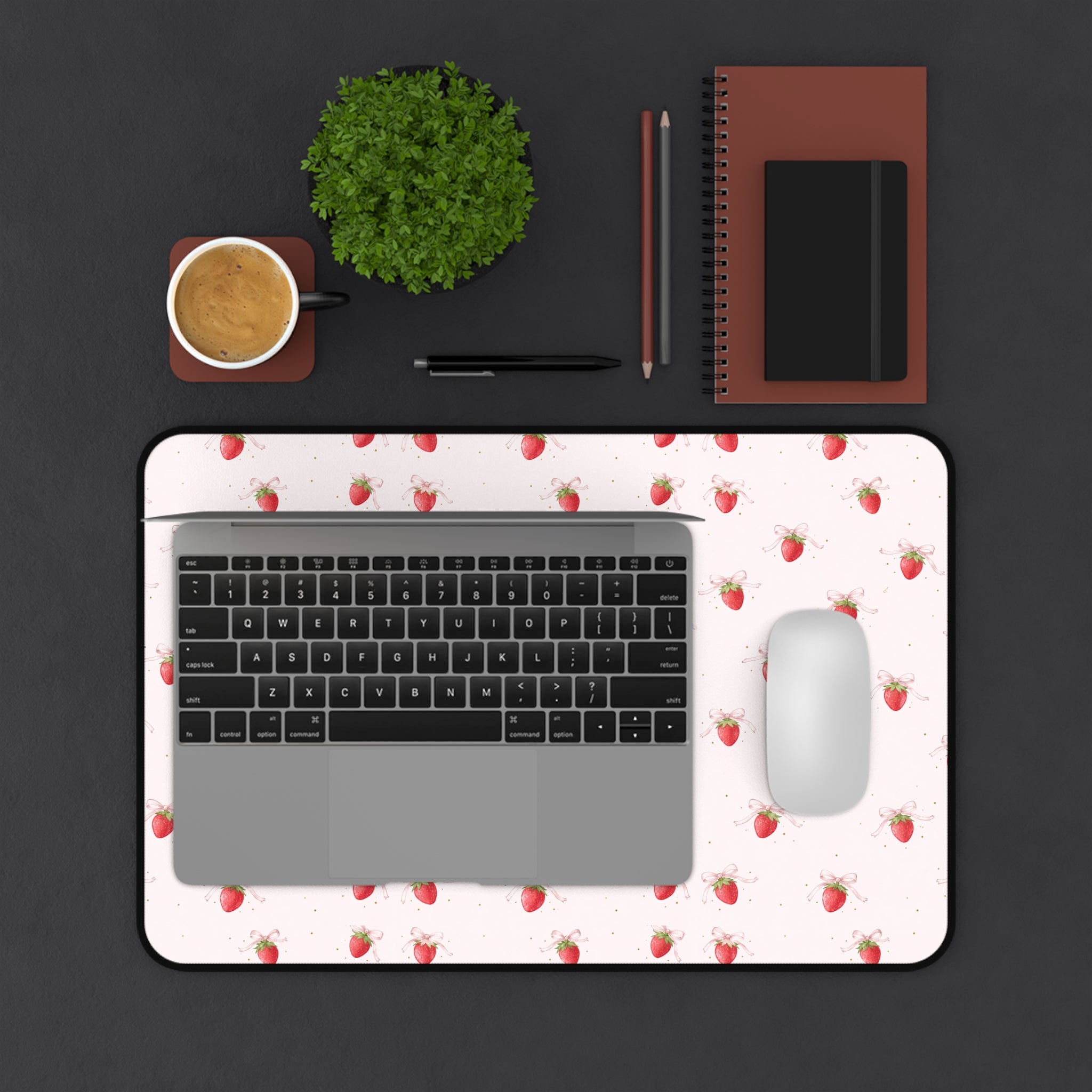 Strawberry Pattern Desk Mat, Pink Fruit Mousepad