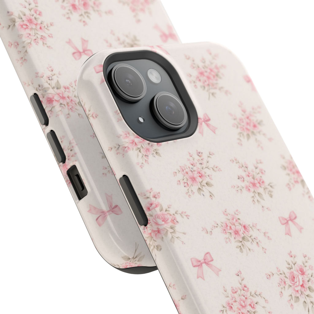 Pink Floral Bow Pattern Cases | Magnetic Impact-Resistant iPhone Case