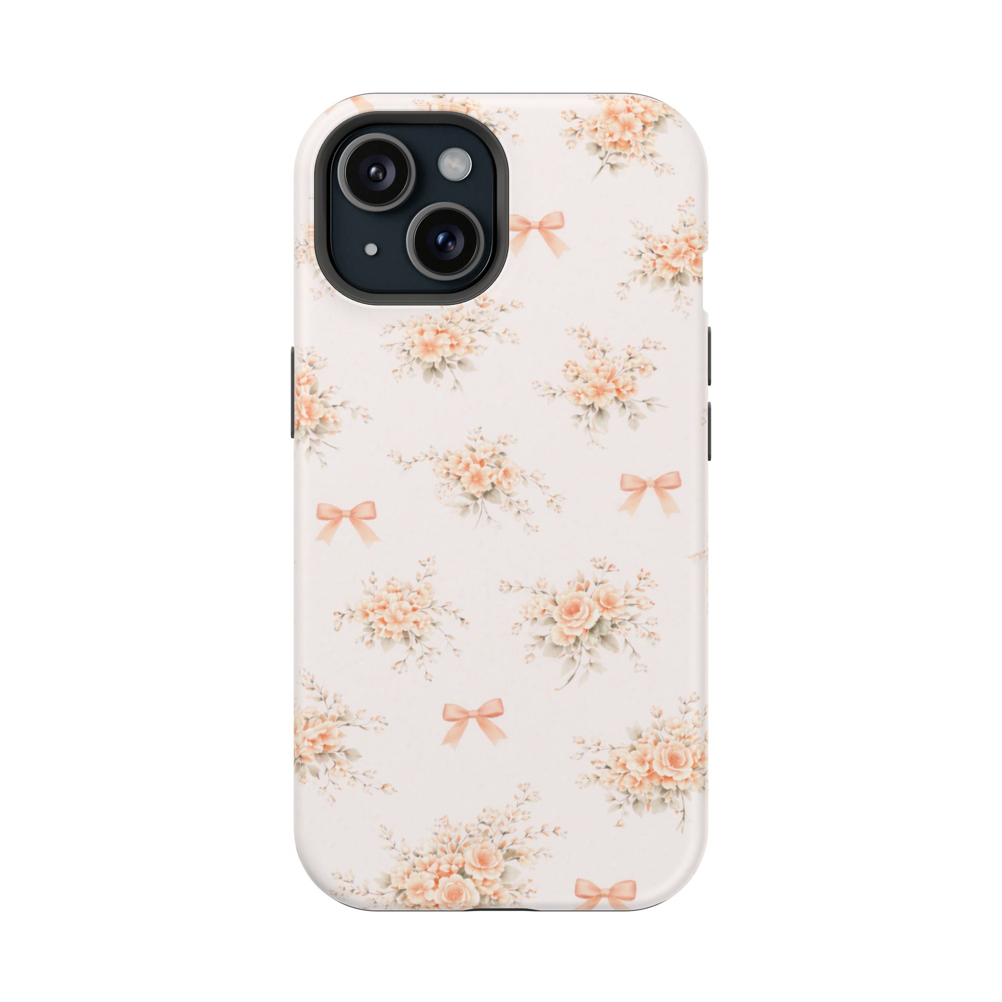 Vintage Peach Floral Bow iPhone Case | Magnetic Impact-Resistant Case