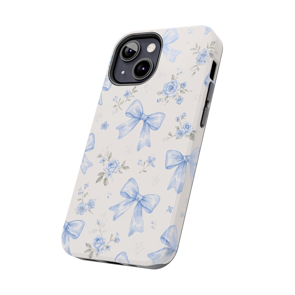 Blue Watercolor Bows iPhone Case, Floral Bow Pattern