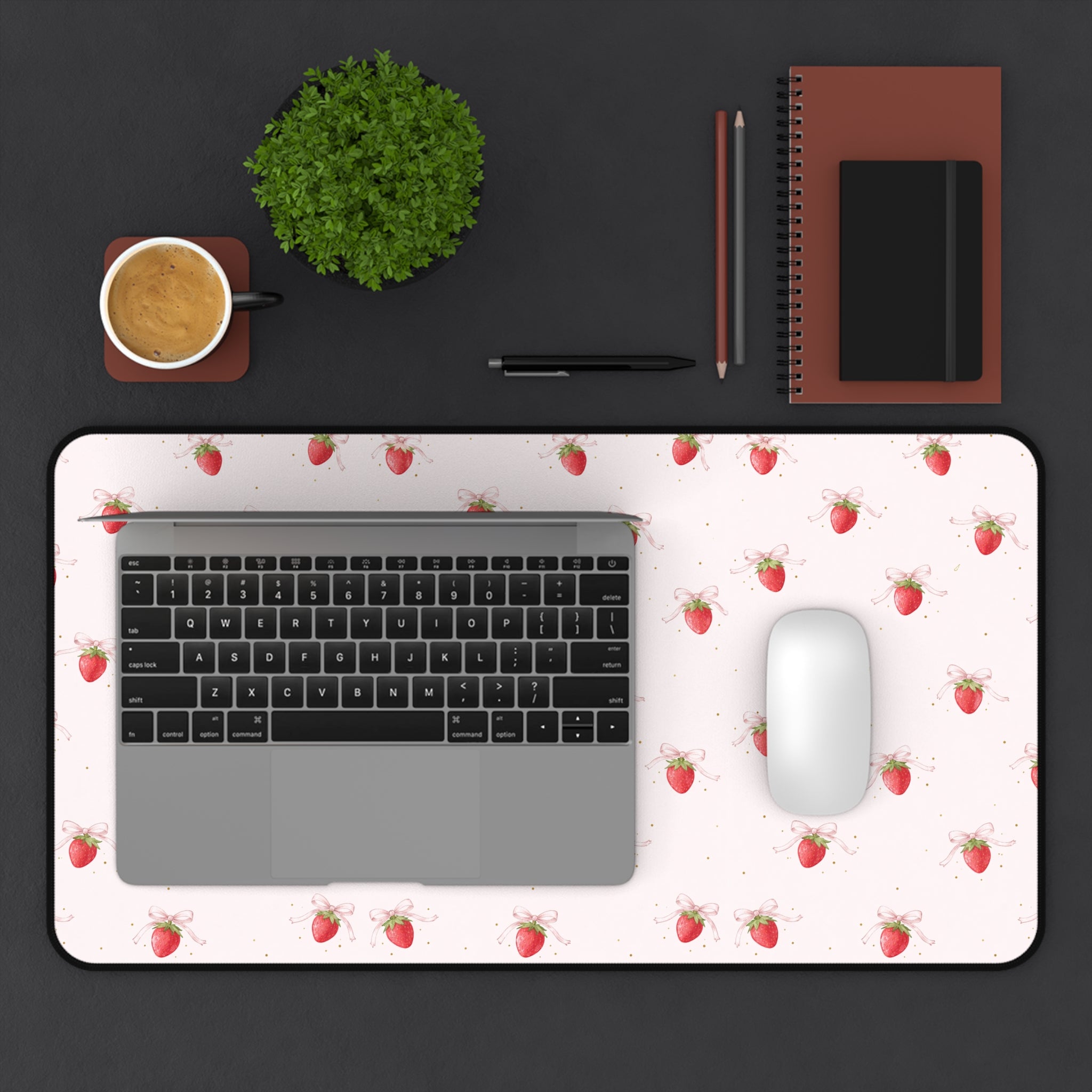 Strawberry Pattern Desk Mat, Pink Fruit Mousepad