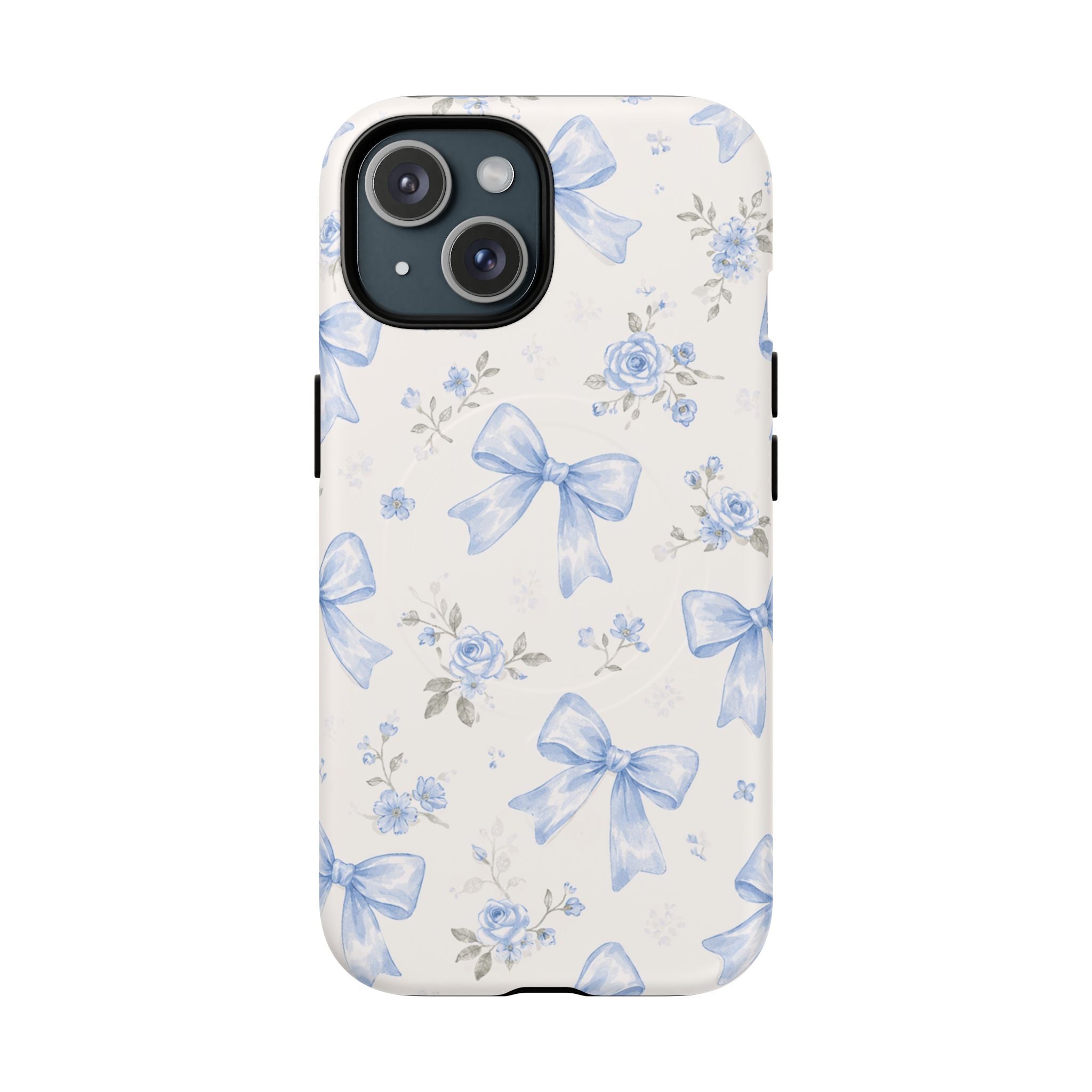 Floral Blue Bow iPhone Case – MagSafe Compatible