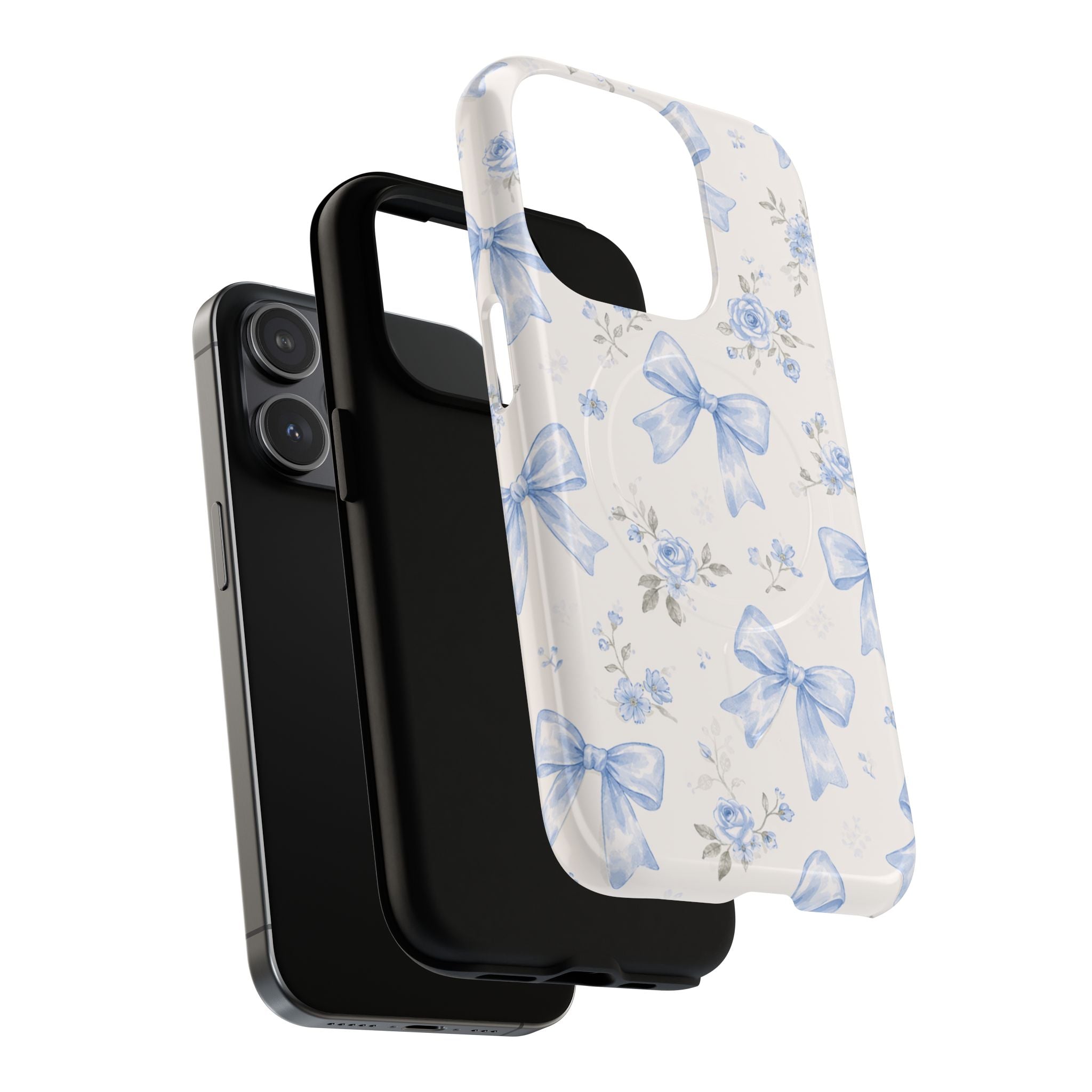 Floral Blue Bow iPhone Case – MagSafe Compatible