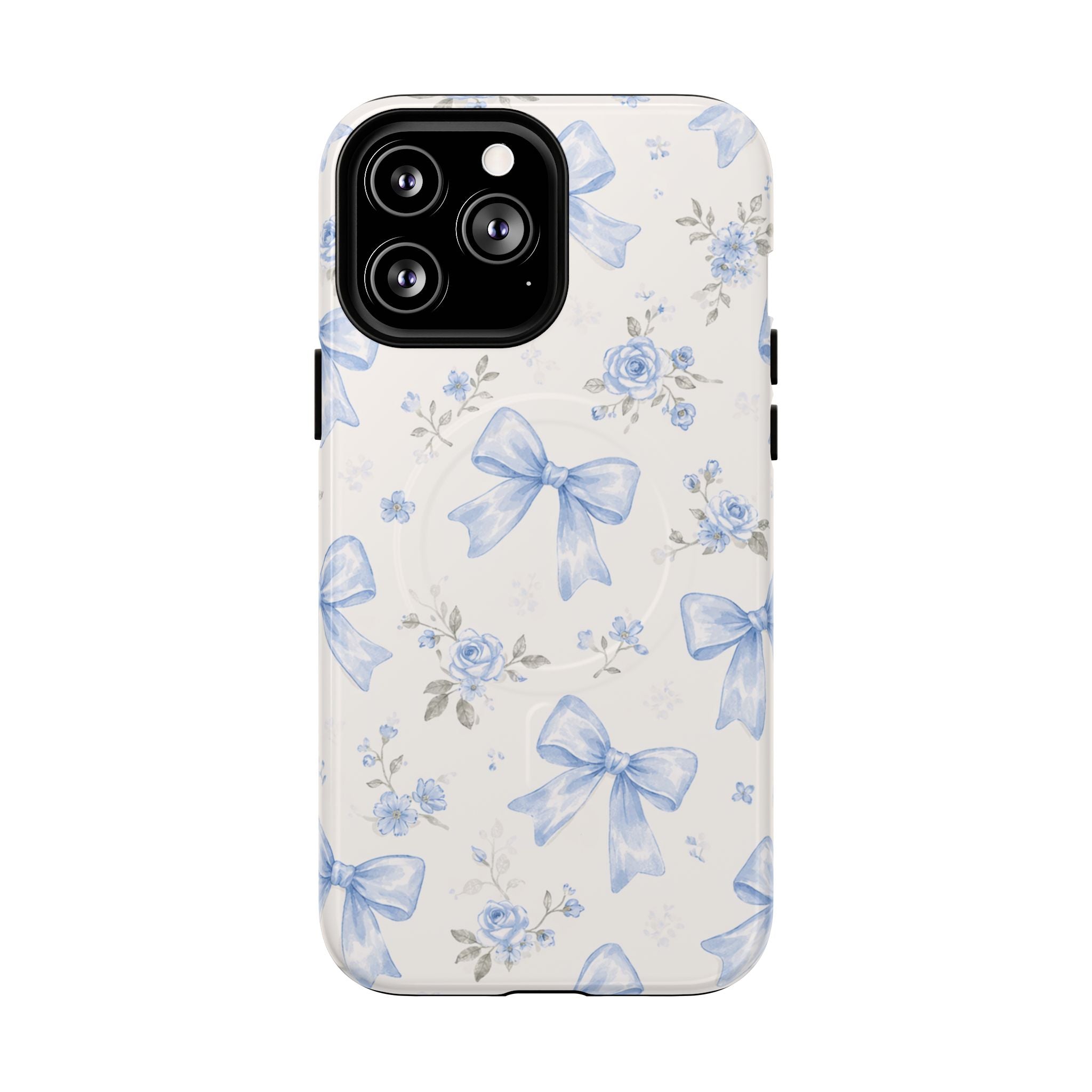 Floral Blue Bow iPhone Case – MagSafe Compatible