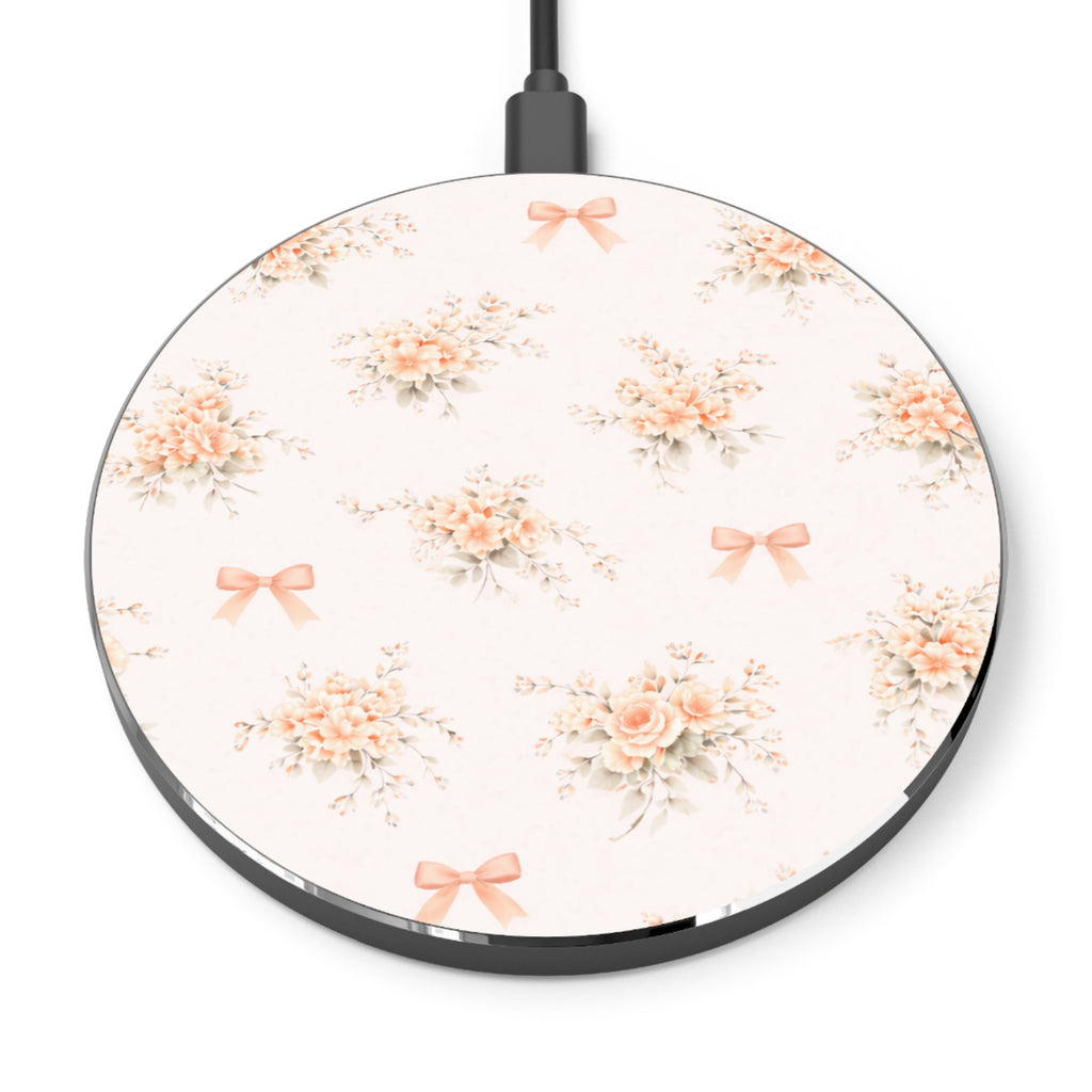 Vintage Peach Rose Bouquet Wireless Charger