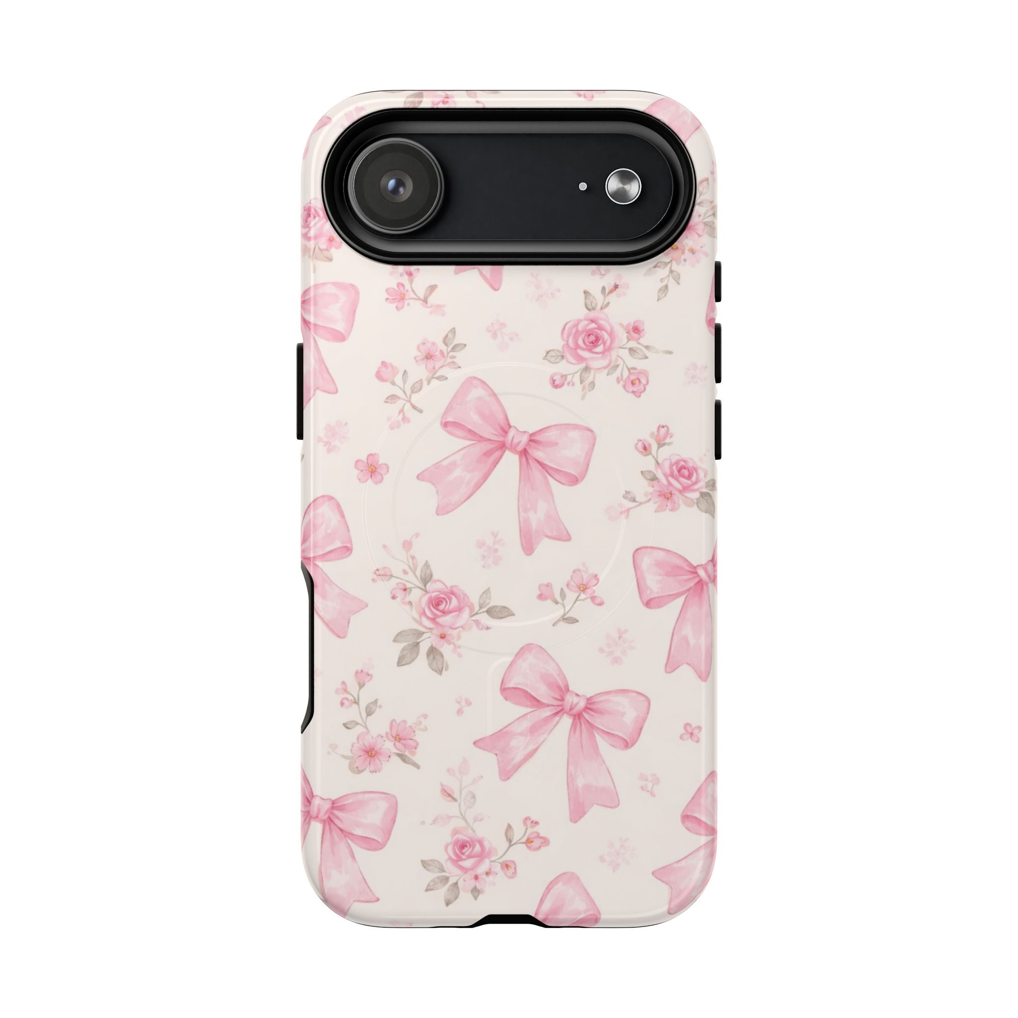 Pink Bow Floral iPhone Case – MagSafe Compatible