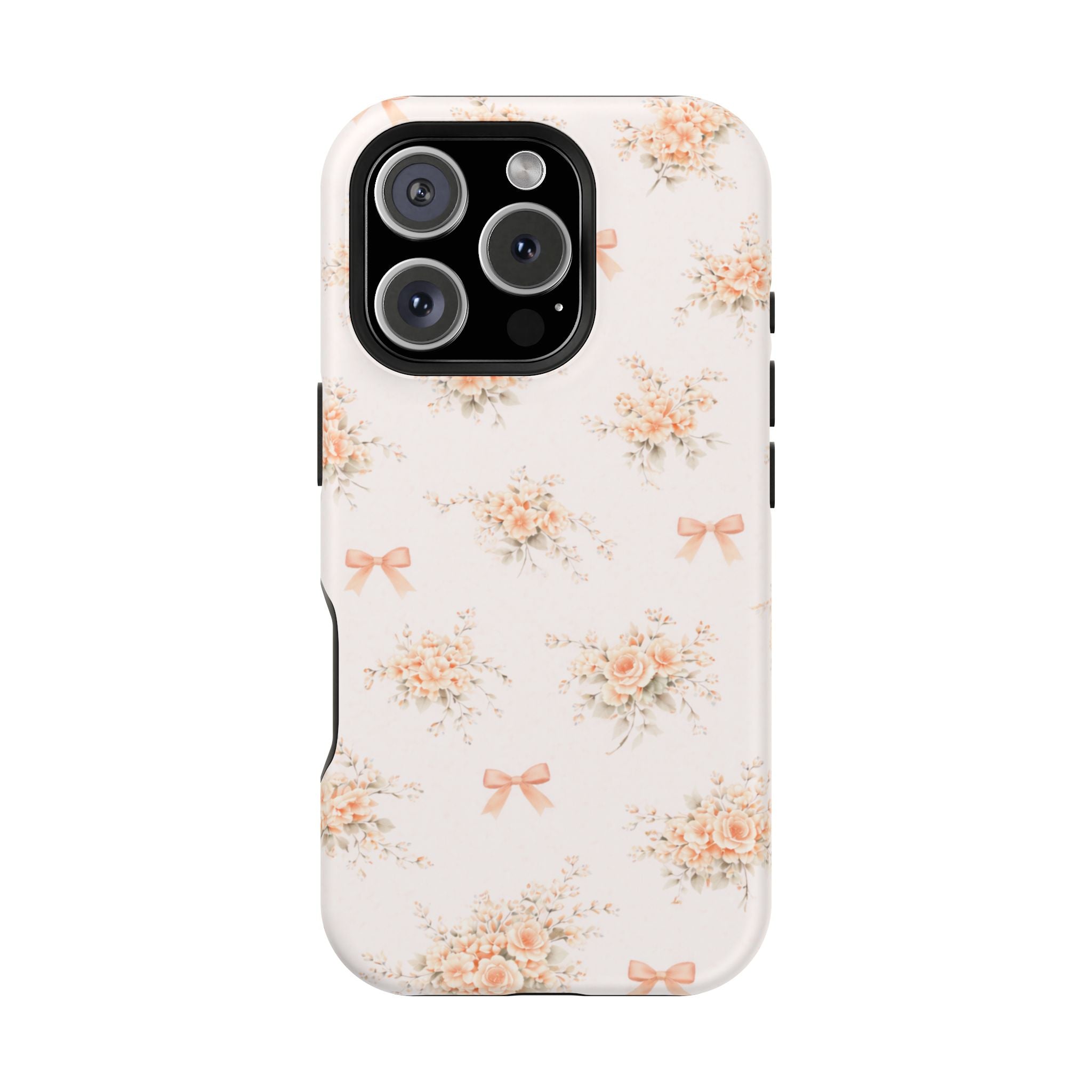 Vintage Peach Floral Bow iPhone Case | Magnetic Impact-Resistant Case
