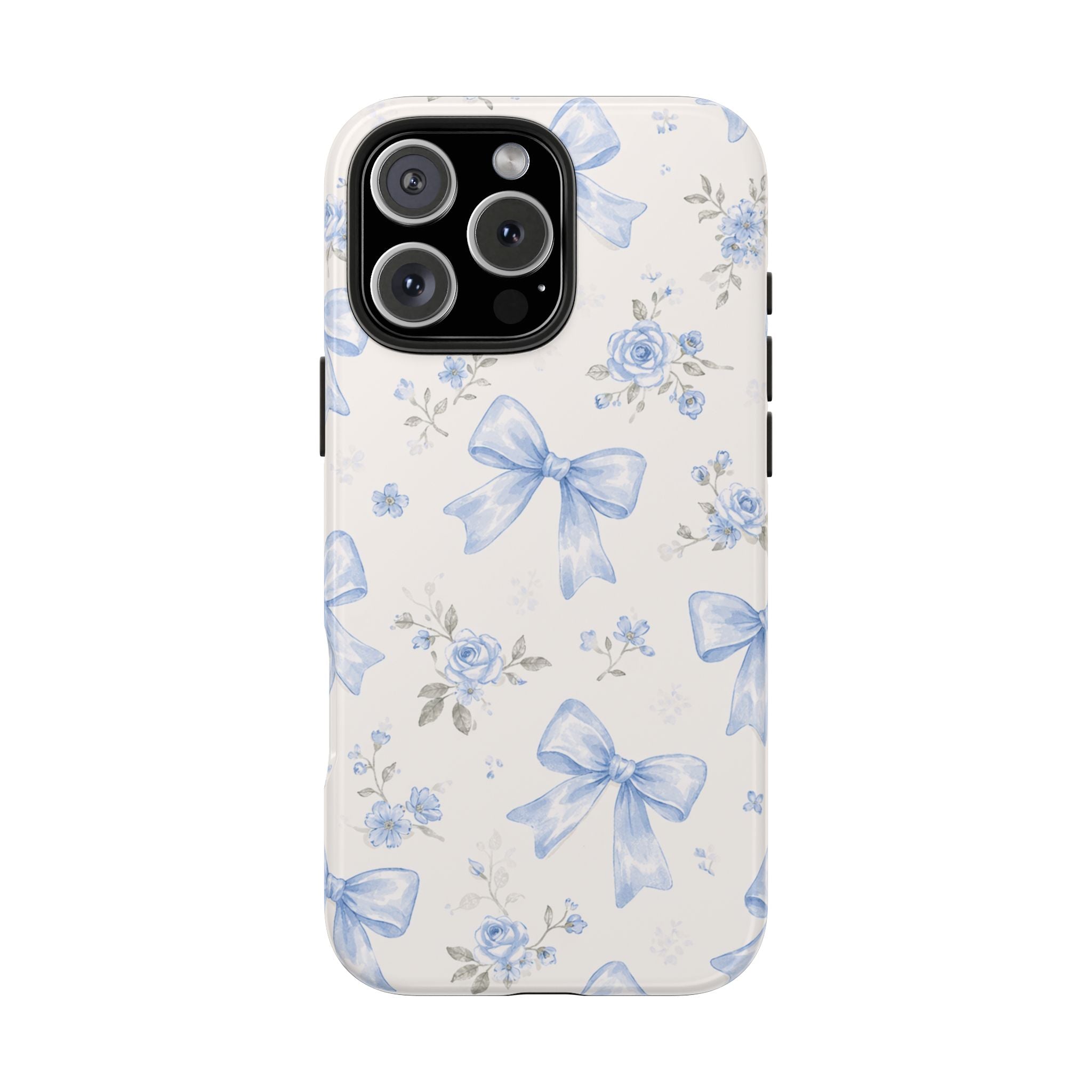 Blue Watercolor Bows iPhone Case, Floral Bow Pattern